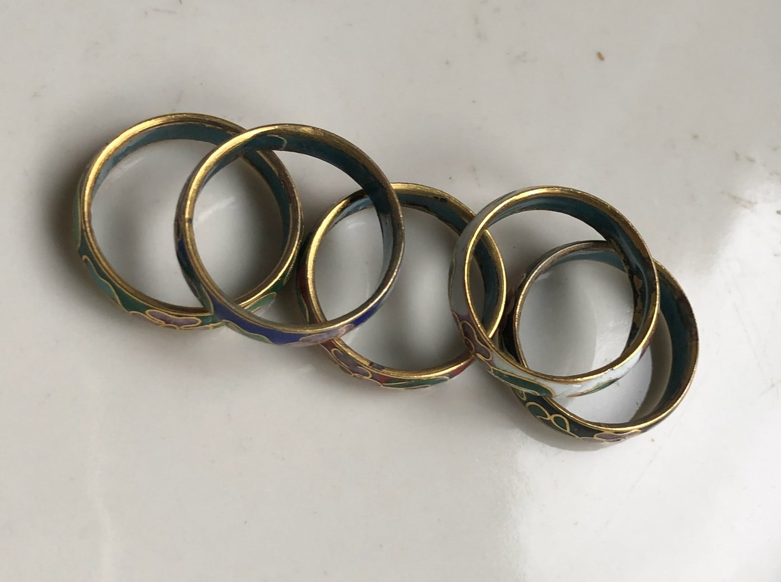 Five Cloisonne rings - 2