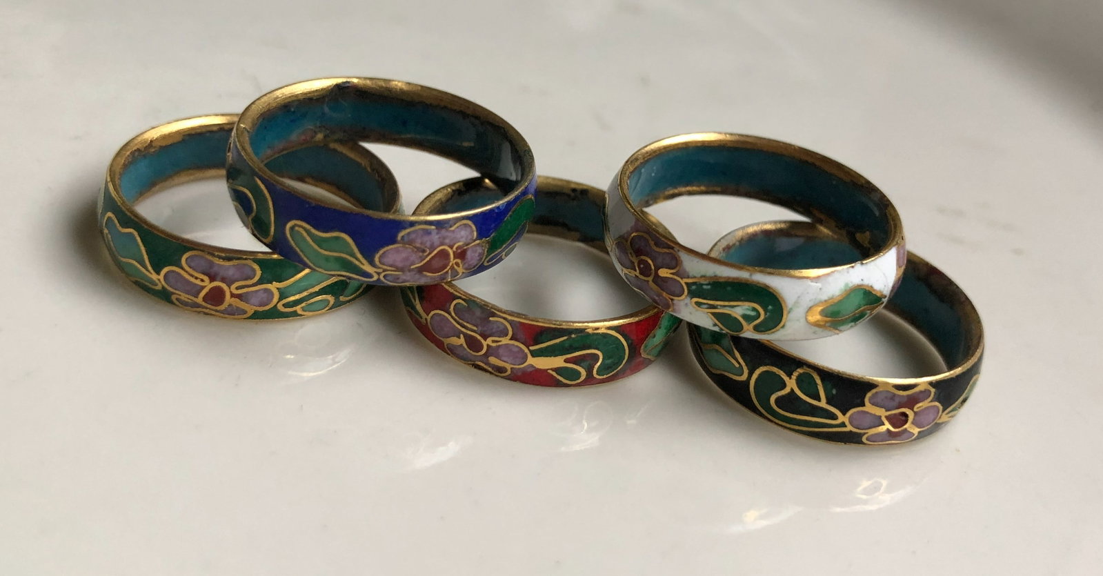 Five Cloisonne rings - 3