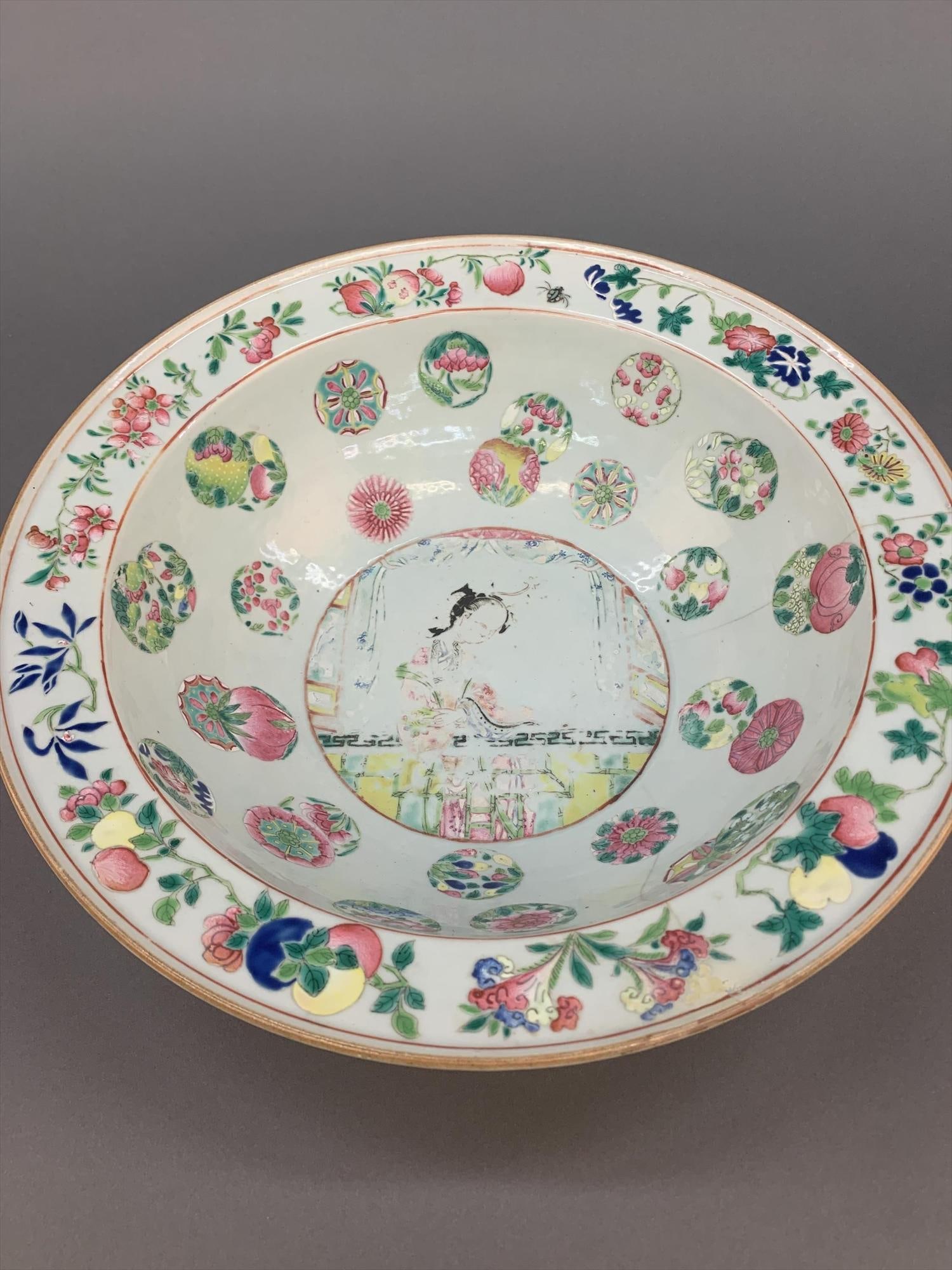 Antique Large porcelain bowl: Antique Large porcelain bowl, Size: 4 1/2" x 14 3/4"