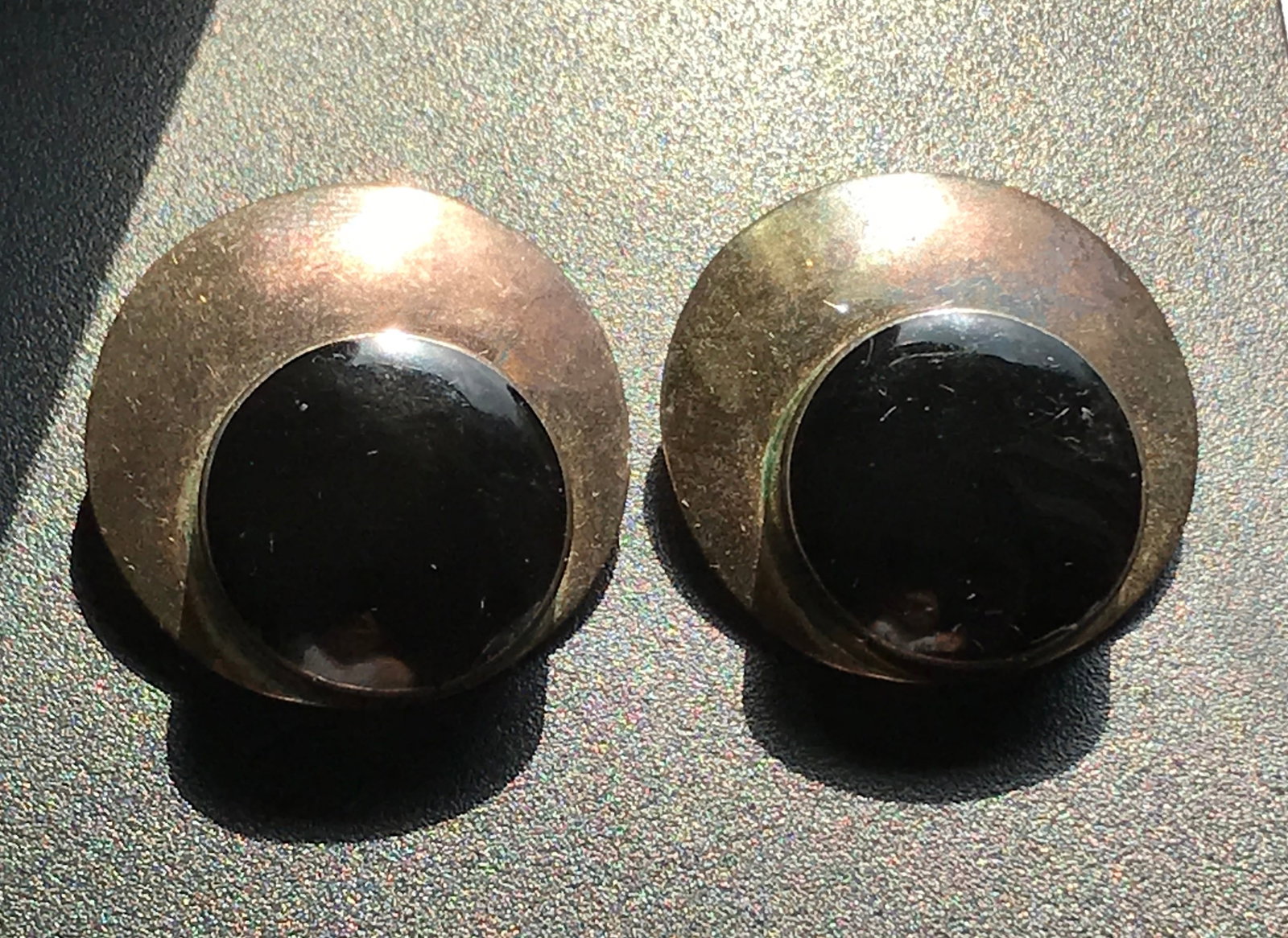Pair of Silver Black Onyx Earrings: Pair of Silver Black Onyx Earrings, Diameter: 1.25", weight 21.5