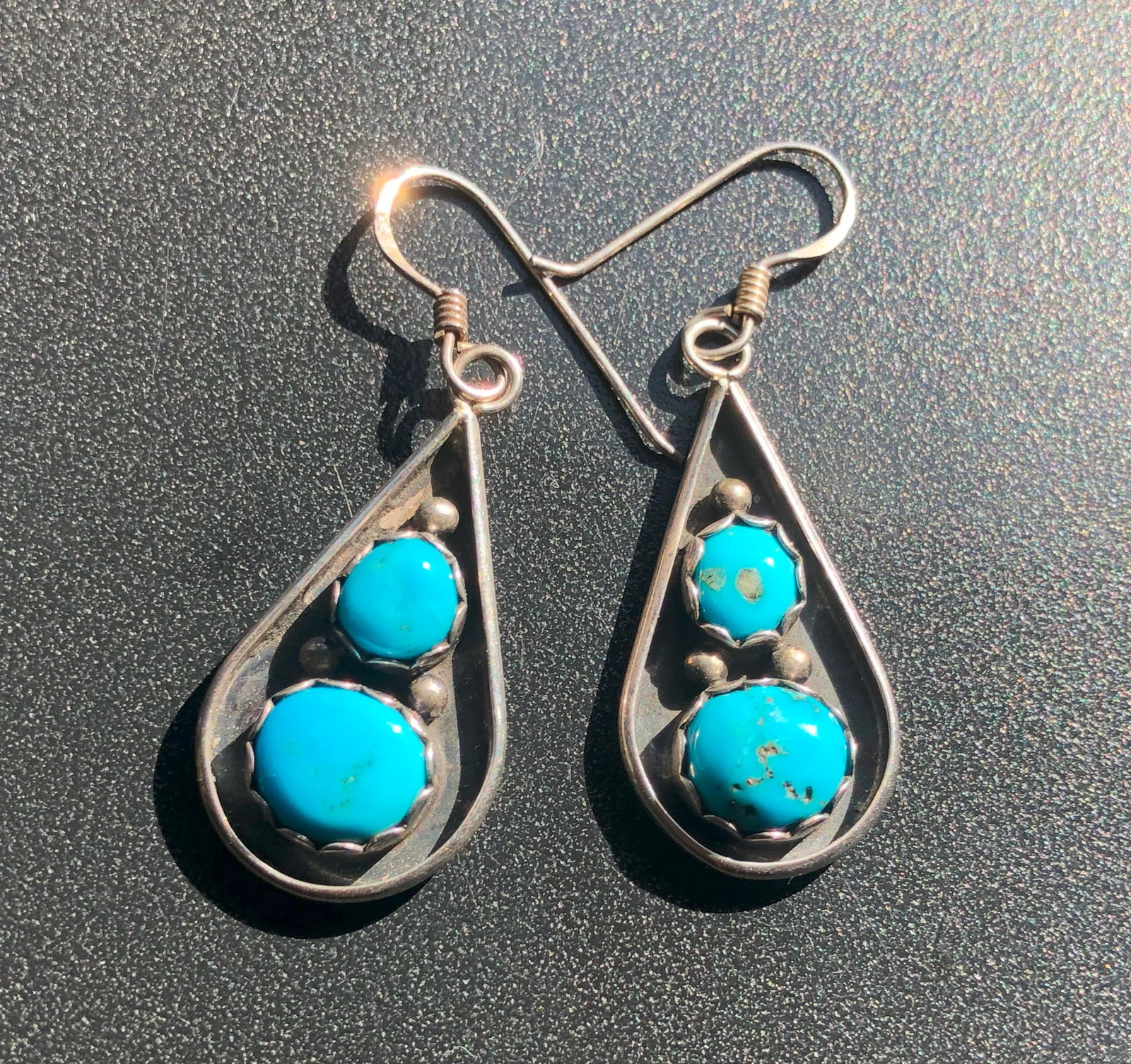 Pair of Silver Turquoise Earrings: Pair of Silver Turquoise Earrings