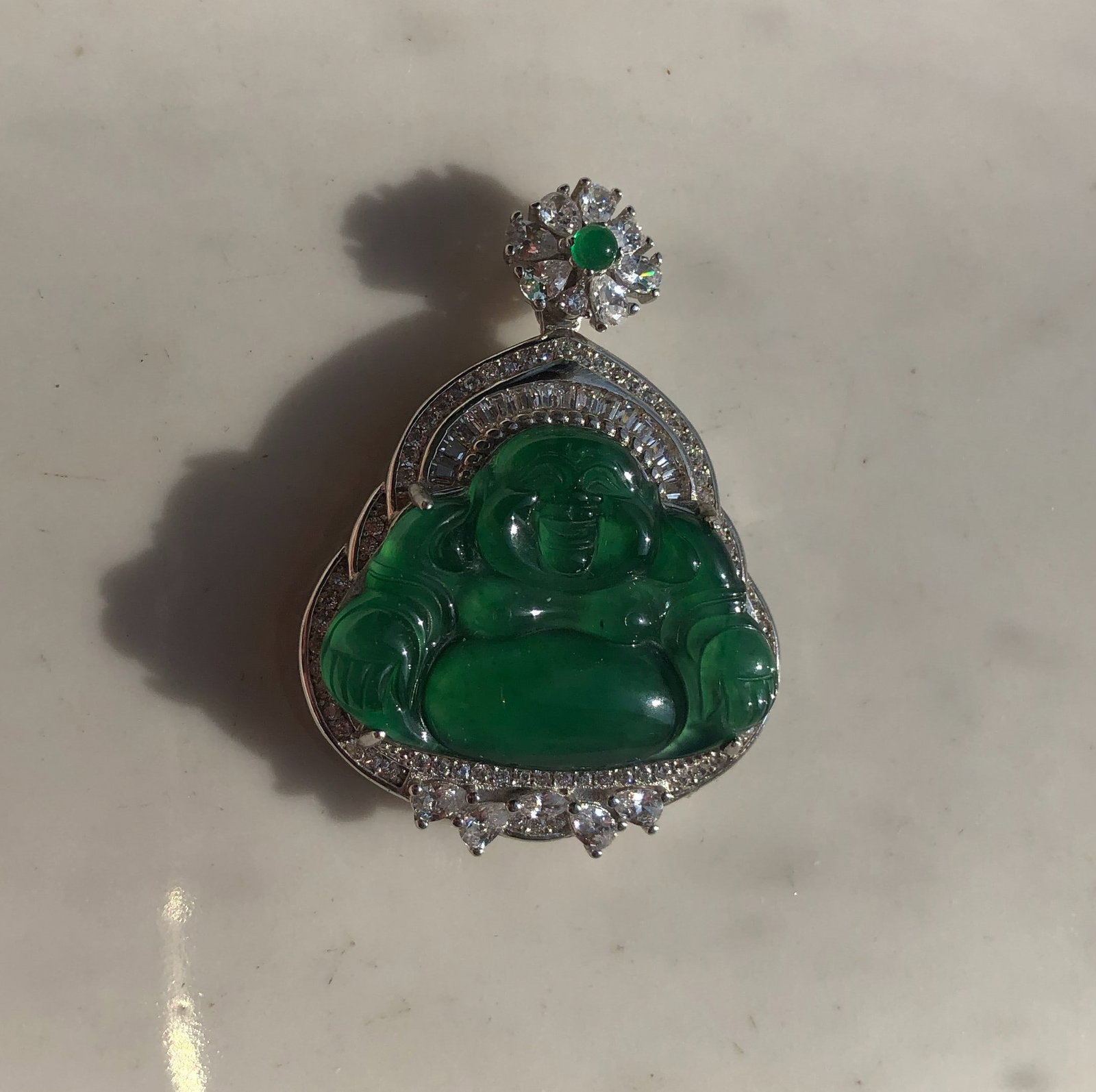 Natural Green Jadeite Buddha Pendant with certificate: Natural Green Jadeite Buddha Pendant, Size: 1.25" x 1", certificate included