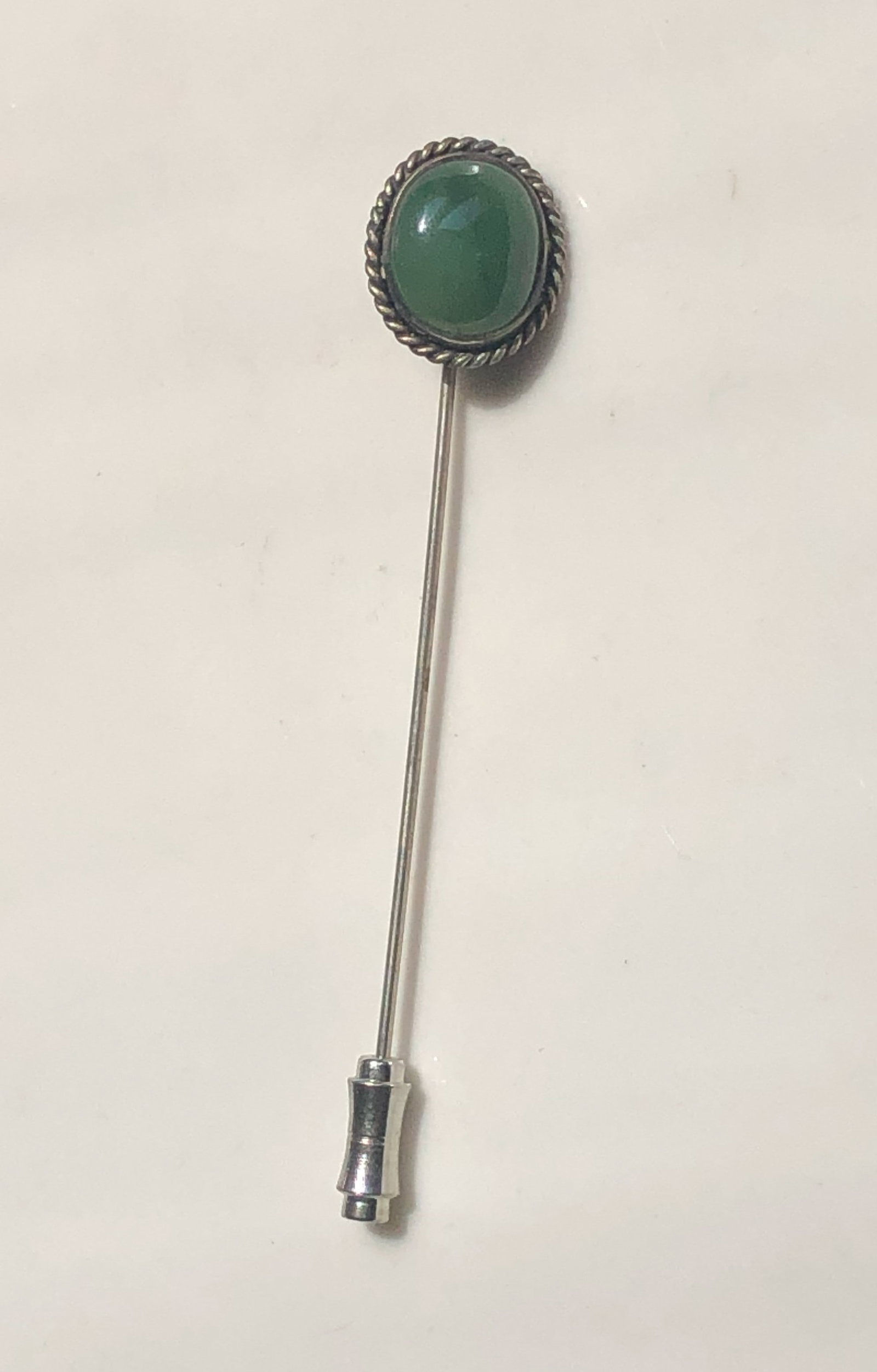 Vintage Green Jade Silver Pin: Vintage Green Jade Silver Pin
