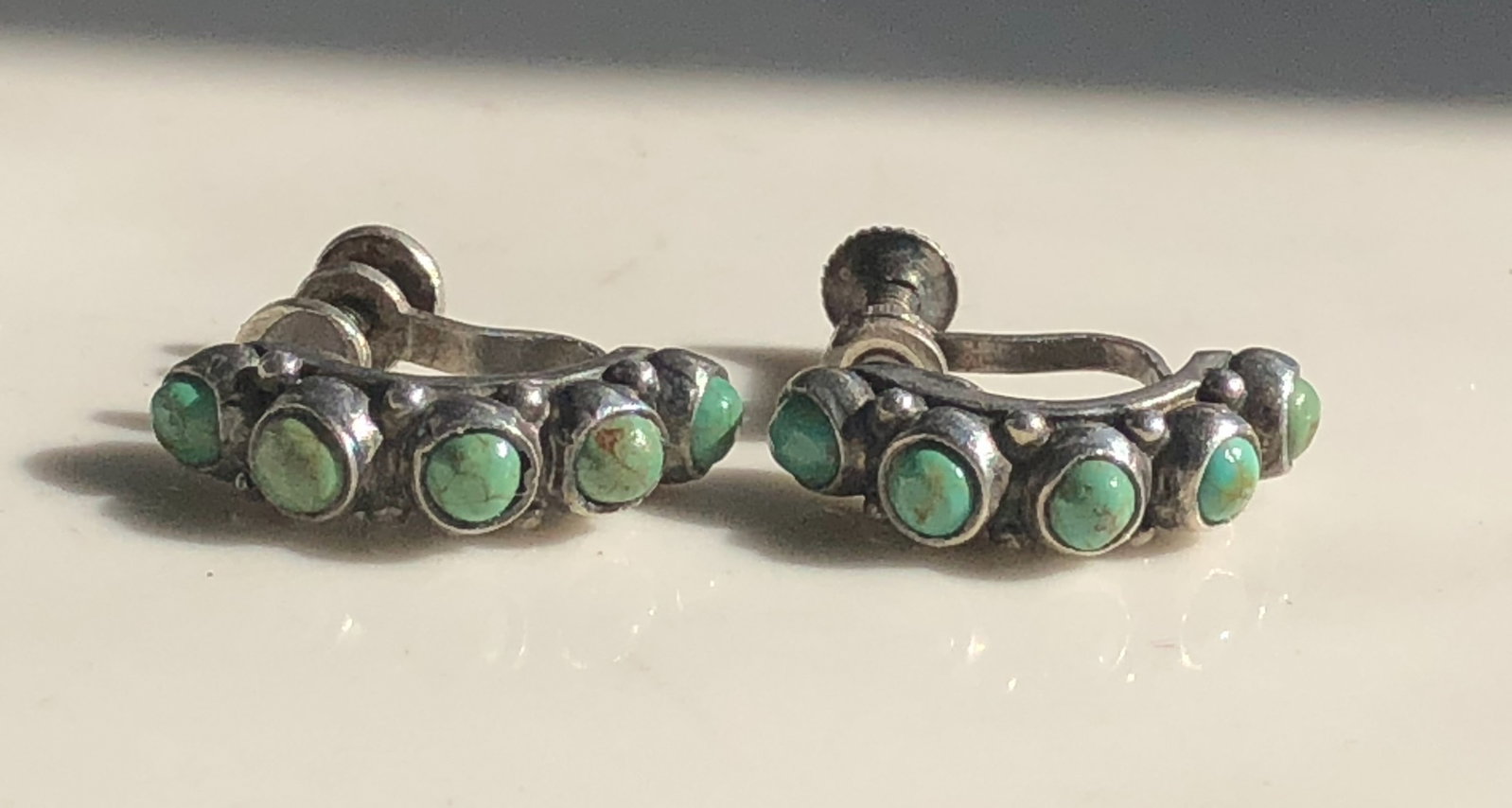 Pair of Silver Turquoise Earrings: Pair of Silver Turquoise Earrings