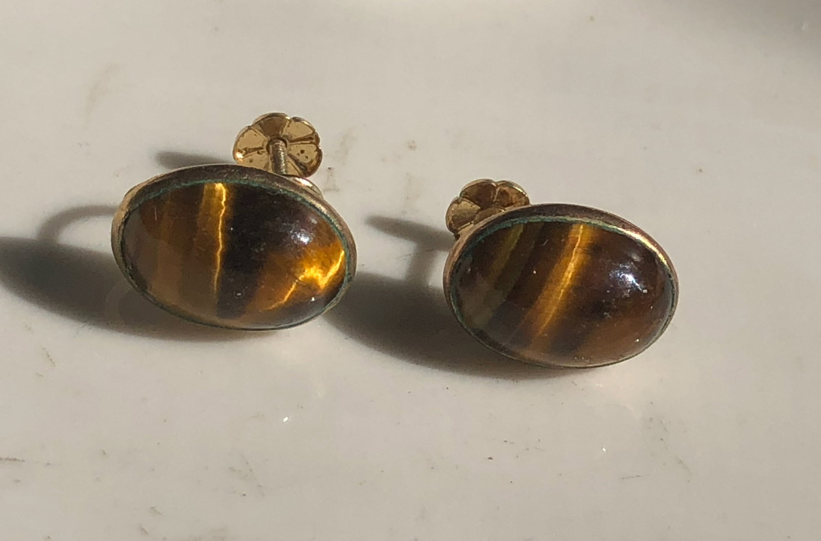 Pair of 14K Gold tiger eye Earrings (1 of 2)