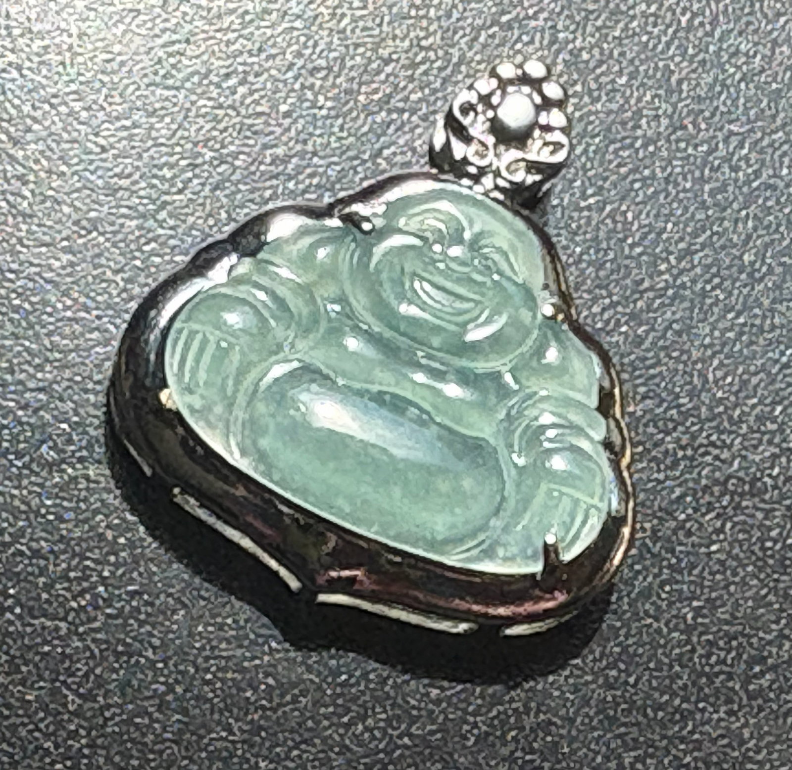 Jadeite Buddha Pendant: A beautifully crafted jadeite Buddha pendant with intricate detailing, Size: 1.25" x 1.3"