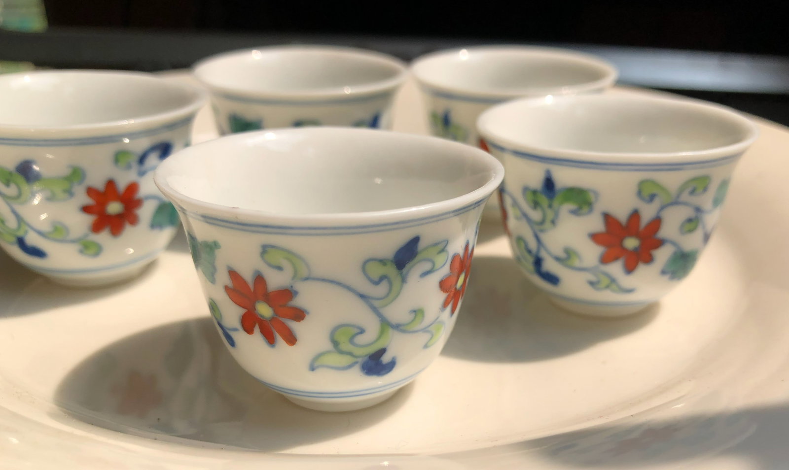 Group of Dou Cai Cups: Group of five dou cai cups, Size each: 1.25"