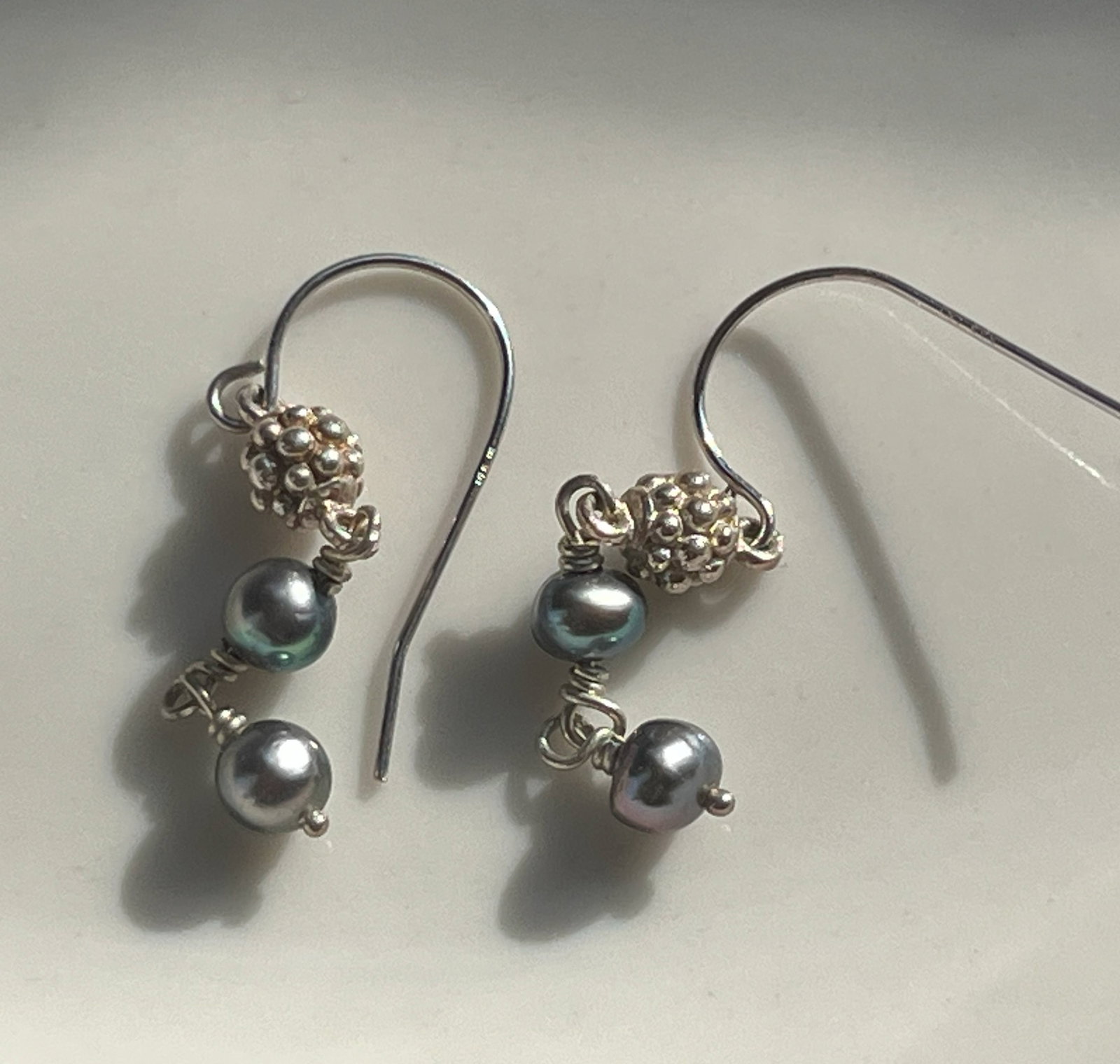 Pair of Silver Pearl Earrings: Pair of Silver Pearl Earrings