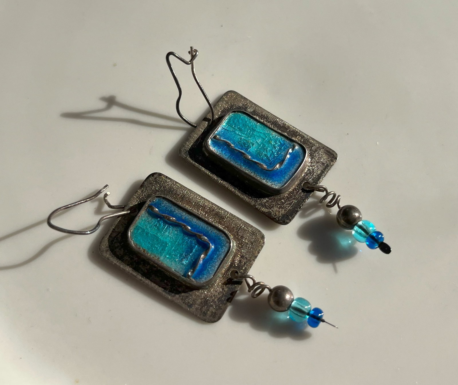 Pair of Enamel Silver Earrings (1 of 4)