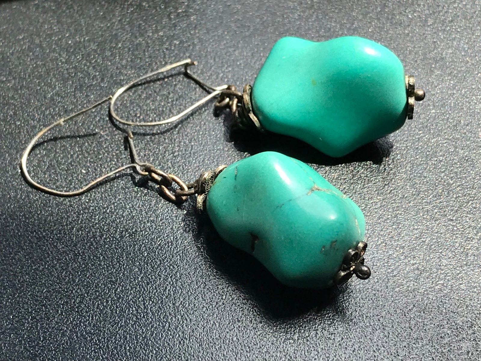 Pair of Chinese Silver Turquoise Earrings (1 of 3)