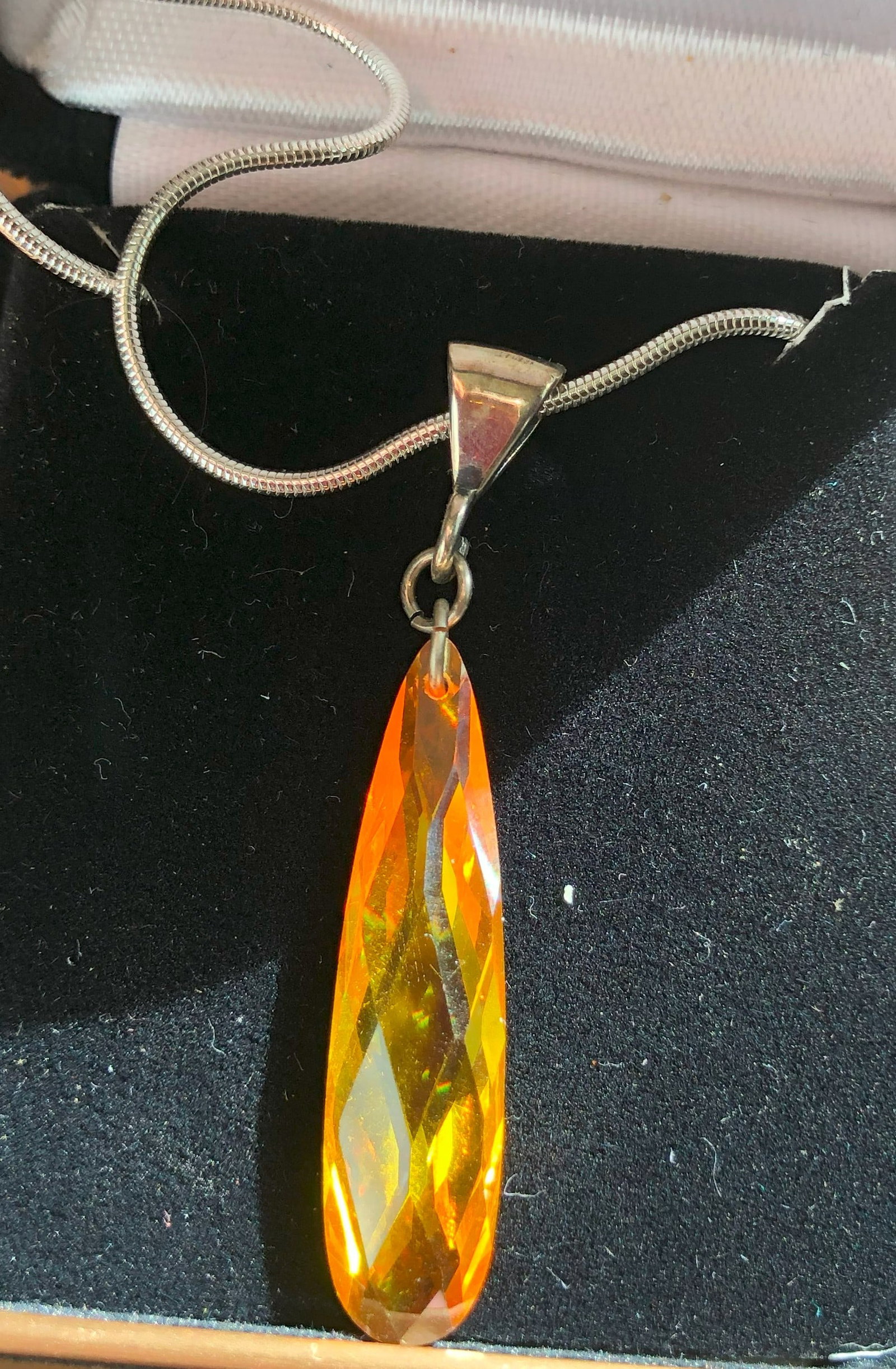 Italy silver Necklace with Crystal Pendant: Italy silver Necklace with Crystal Pendant