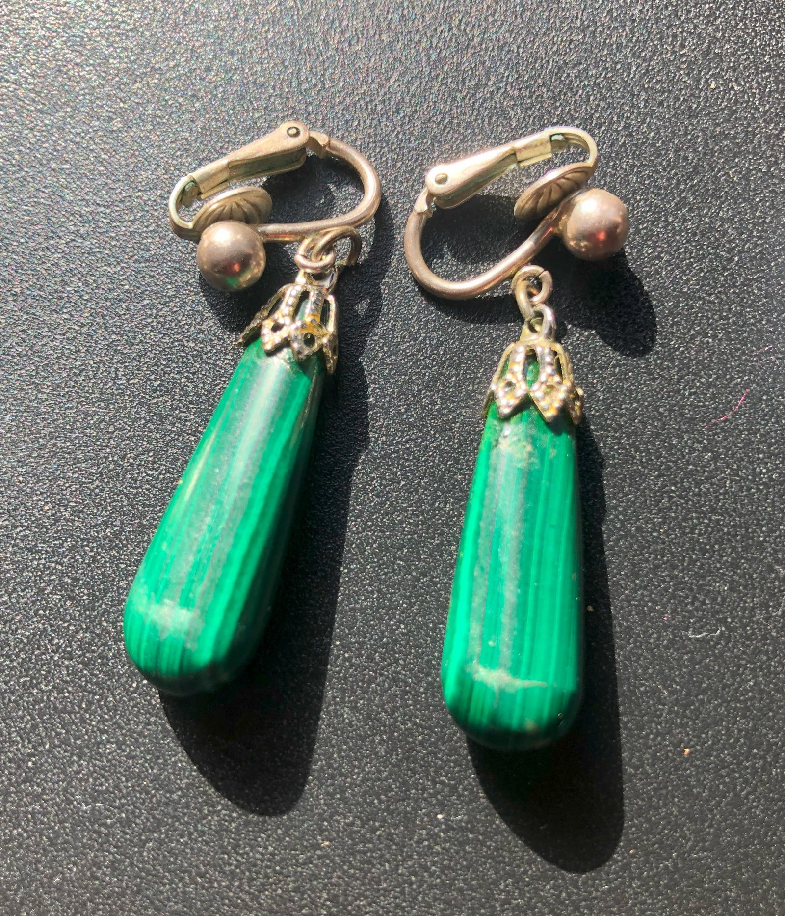 Pair of Malachite Earrings: Pair of Malachite Earrings