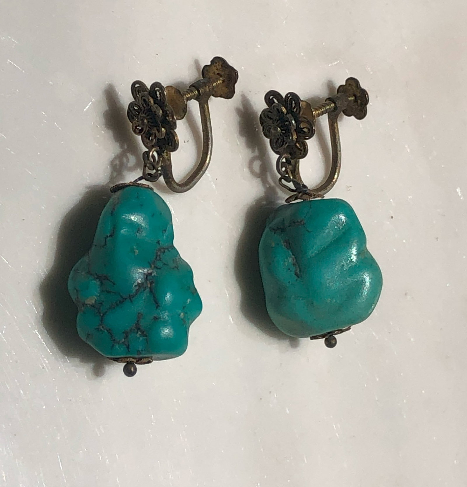 Pair of Antique Turquoise Earrings: Pair of Antique Turquoise Earrings