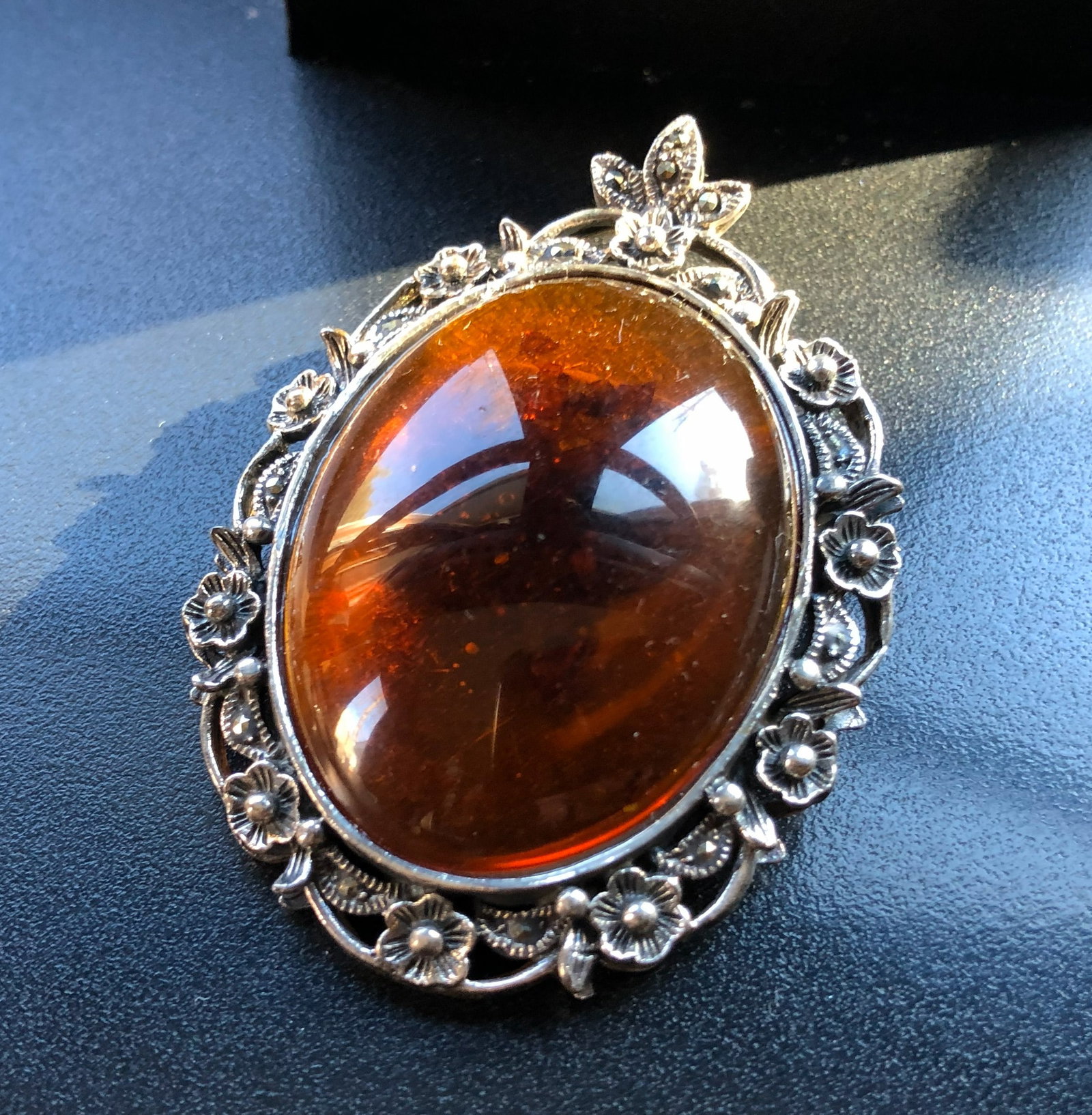 Vintage Silver Amber Pendant & Brooch Pin (1 of 3)