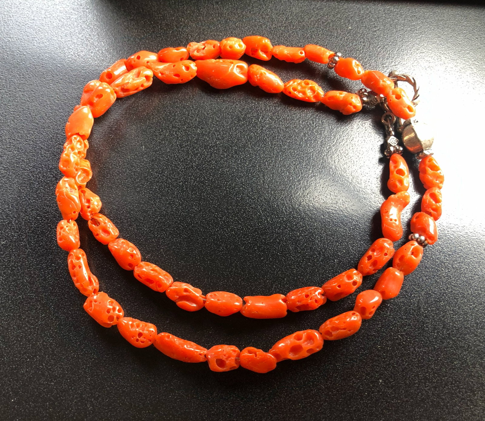 Antique Red Coral Silver Necklace: Antique Red Coral Silver Necklace