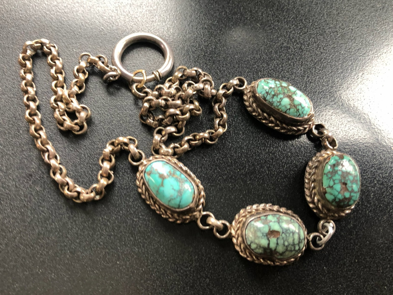 Antique Silver Turquoise Necklace: Antique Silver Turquoise Necklace, weight 33.4g