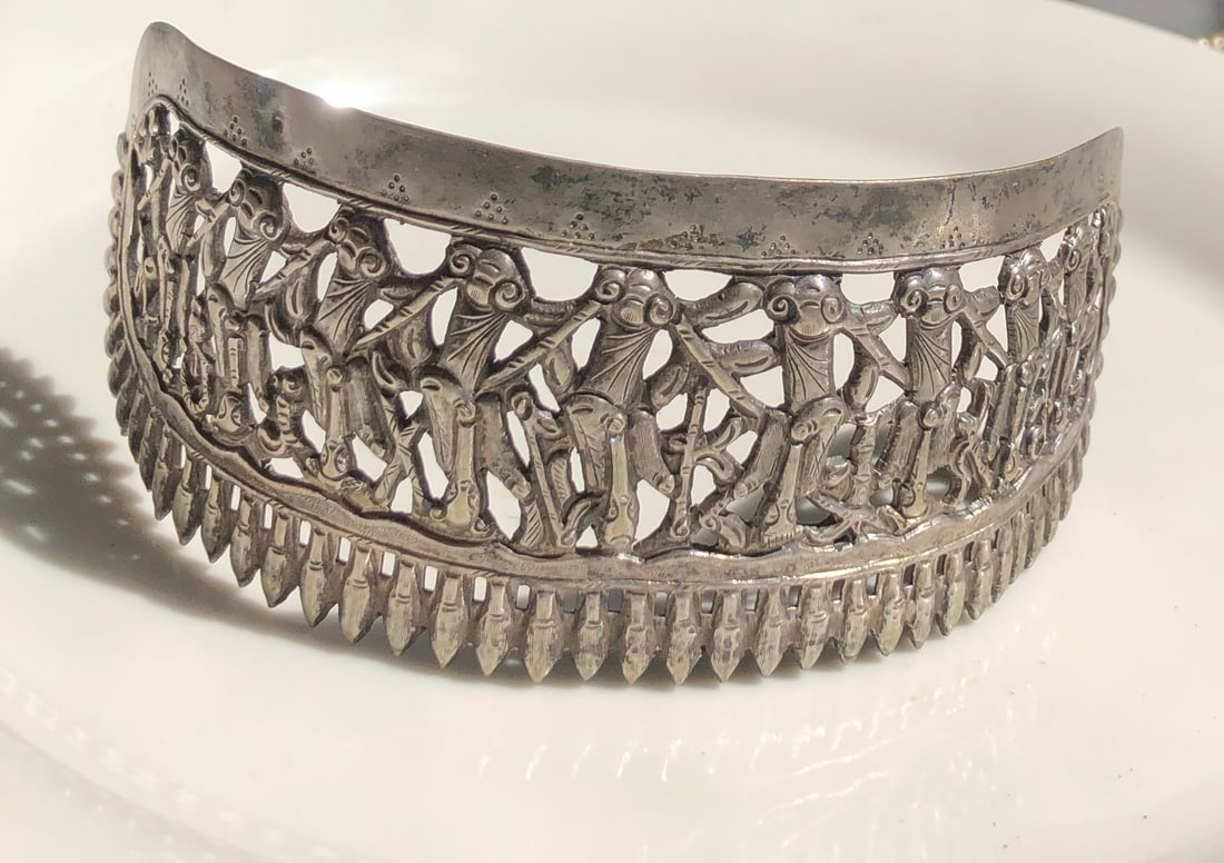 Antique Silver Monkey Comb - 6
