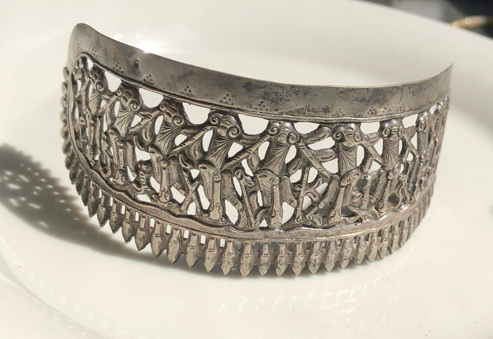 Antique Silver Monkey Comb - 7