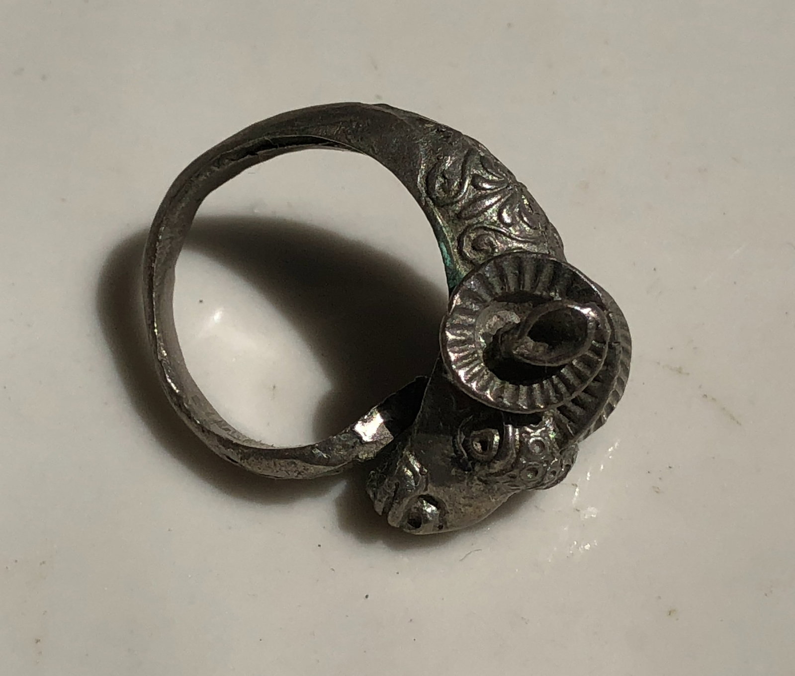 Antique silver Ram Ring - 2