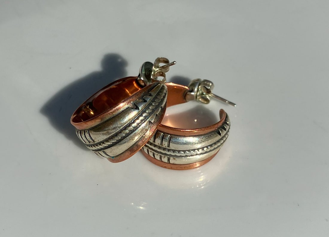 Pair of Silver & Copper Earrings (1 of 3)