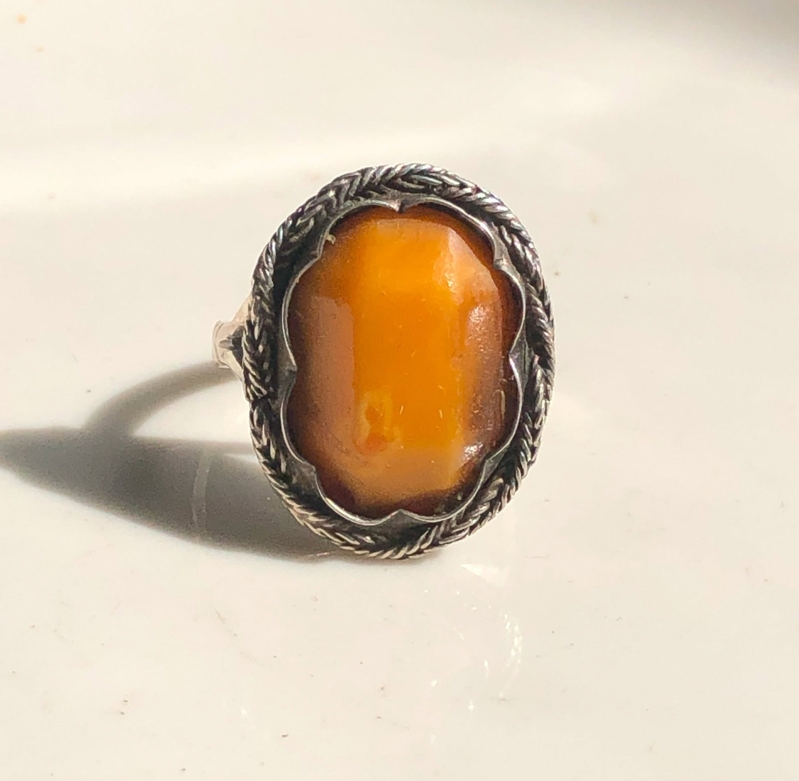Vintage Silver Amber Ring: Vintage Silver Amber Ring, Size 7