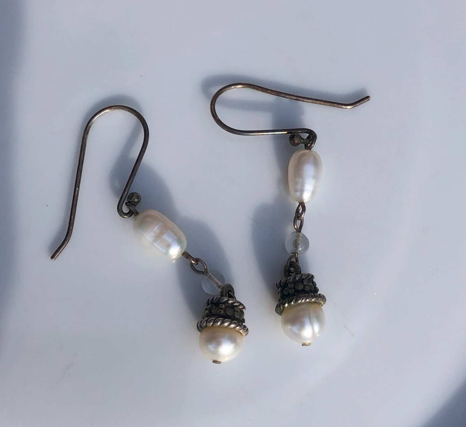 Pair of Silver Pearl Earrings: Pair of Silver Pearl Earrings