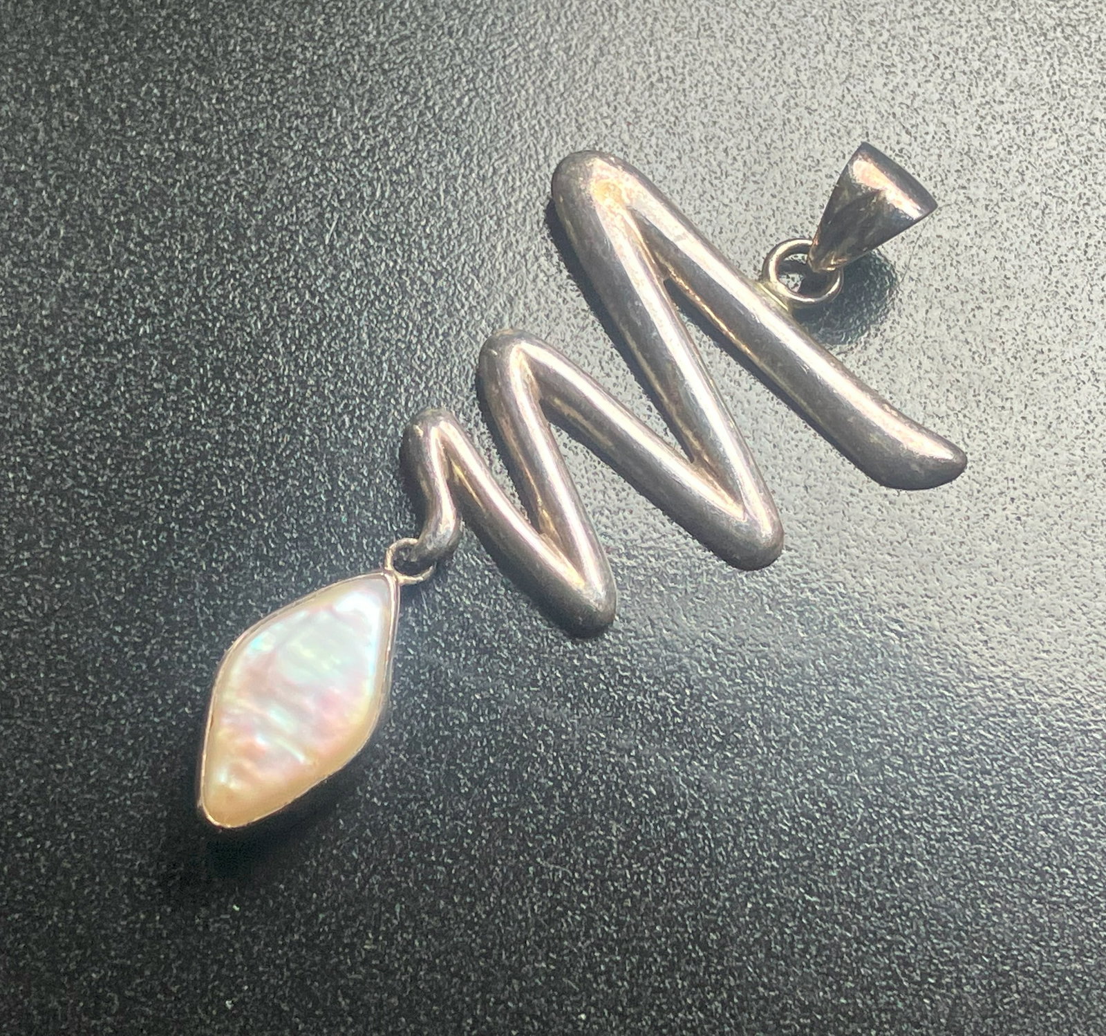 Silver Pendant with Pearl: Elegant silver pendant featuring a unique design with a pearl accent, Size: 2.3"