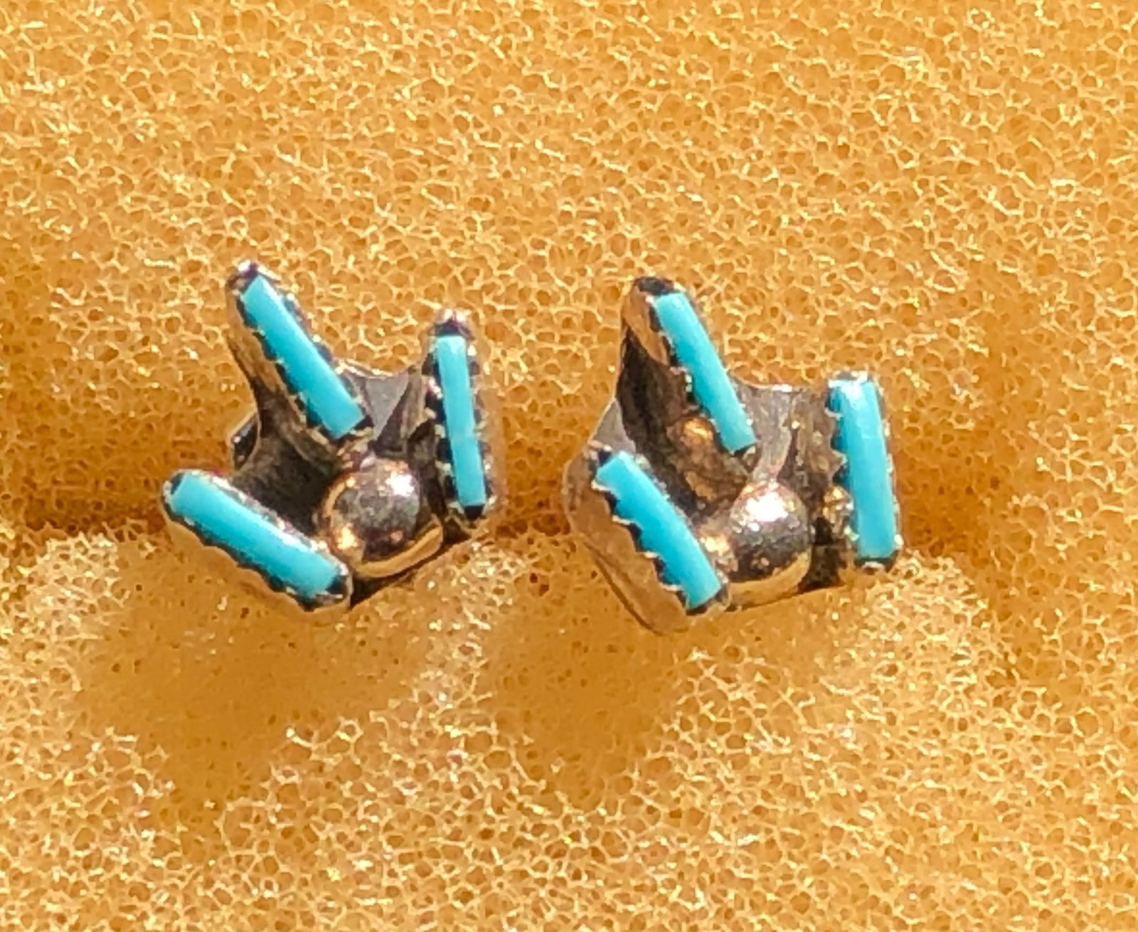 Silver Turquoise Inlay Earrings: Beautiful handcrafted Silver earrings with turquoise inlay.