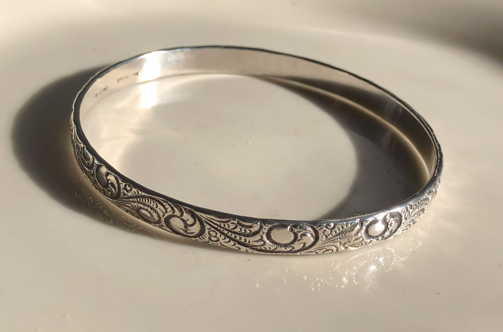 Engraved Silver Bangle
