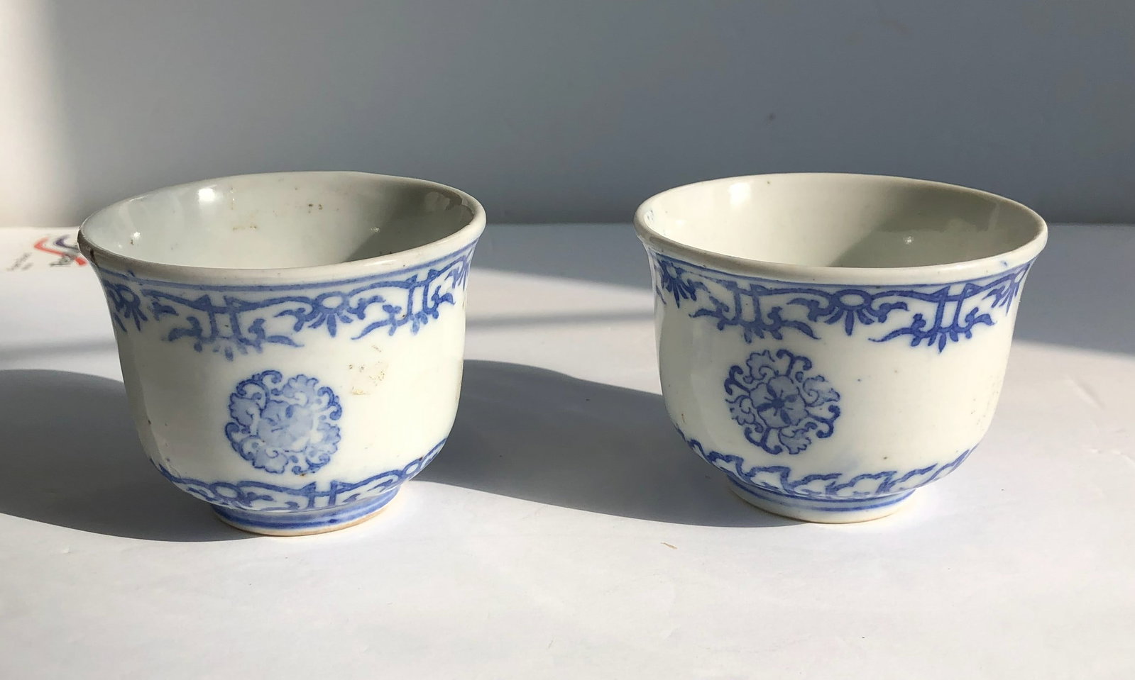Pair of Blue and White Cup: Pair of Blue and White Cup, Size: 3.25" x 2.5"