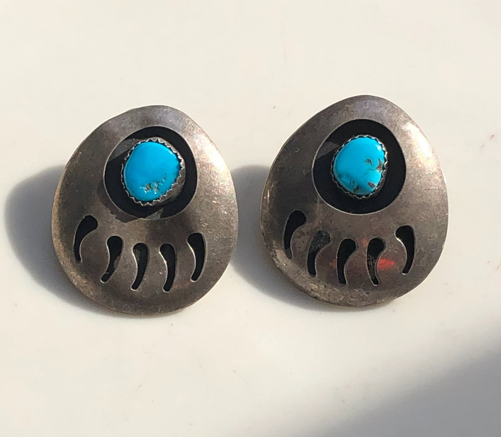 Pair of Silver Turquoise Earrings: Pair of Silver Turquoise Earrings, Size: 1"