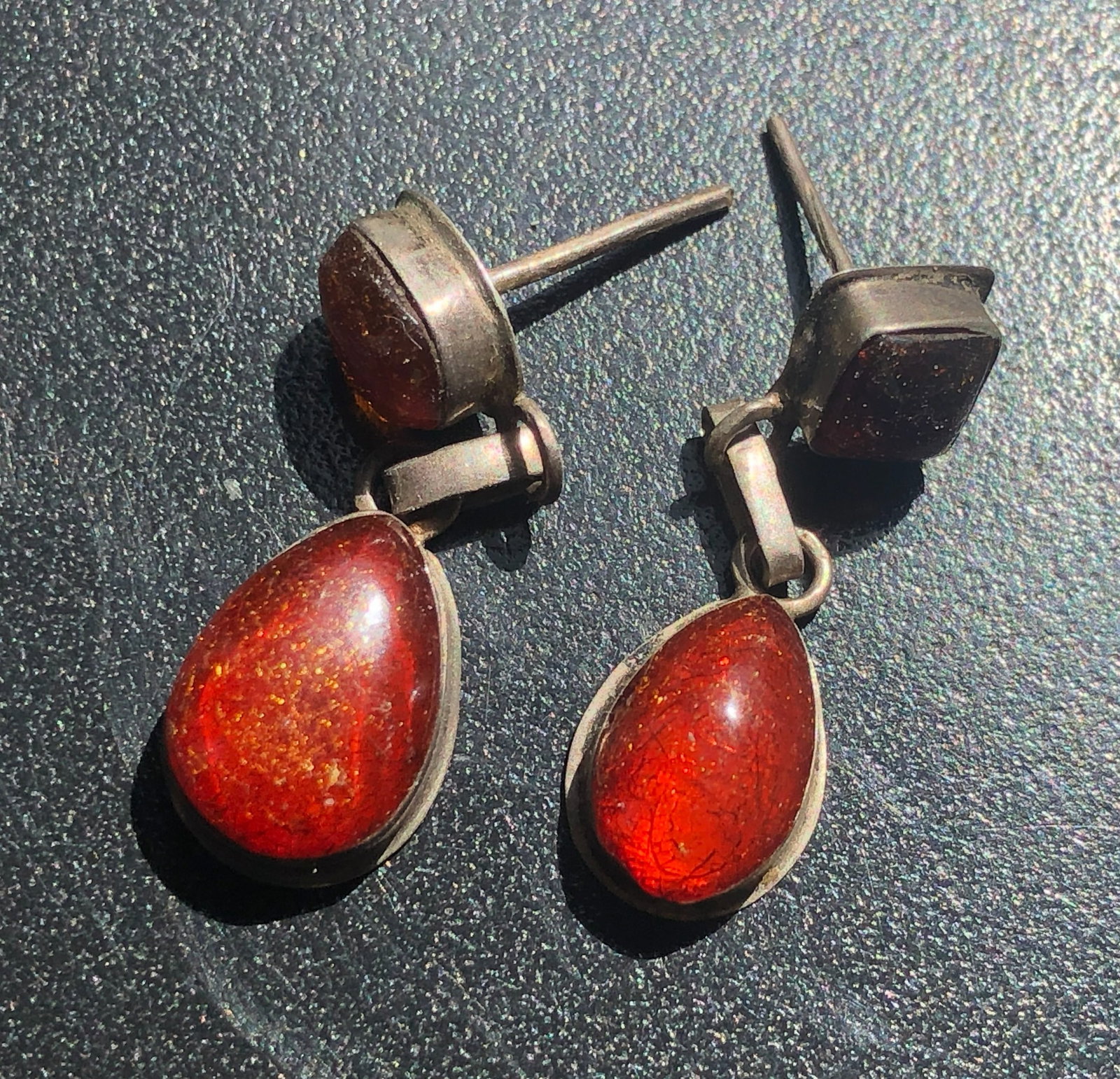 Pair of Silver Amber Earrings: Pair of Silver Amber Earrings