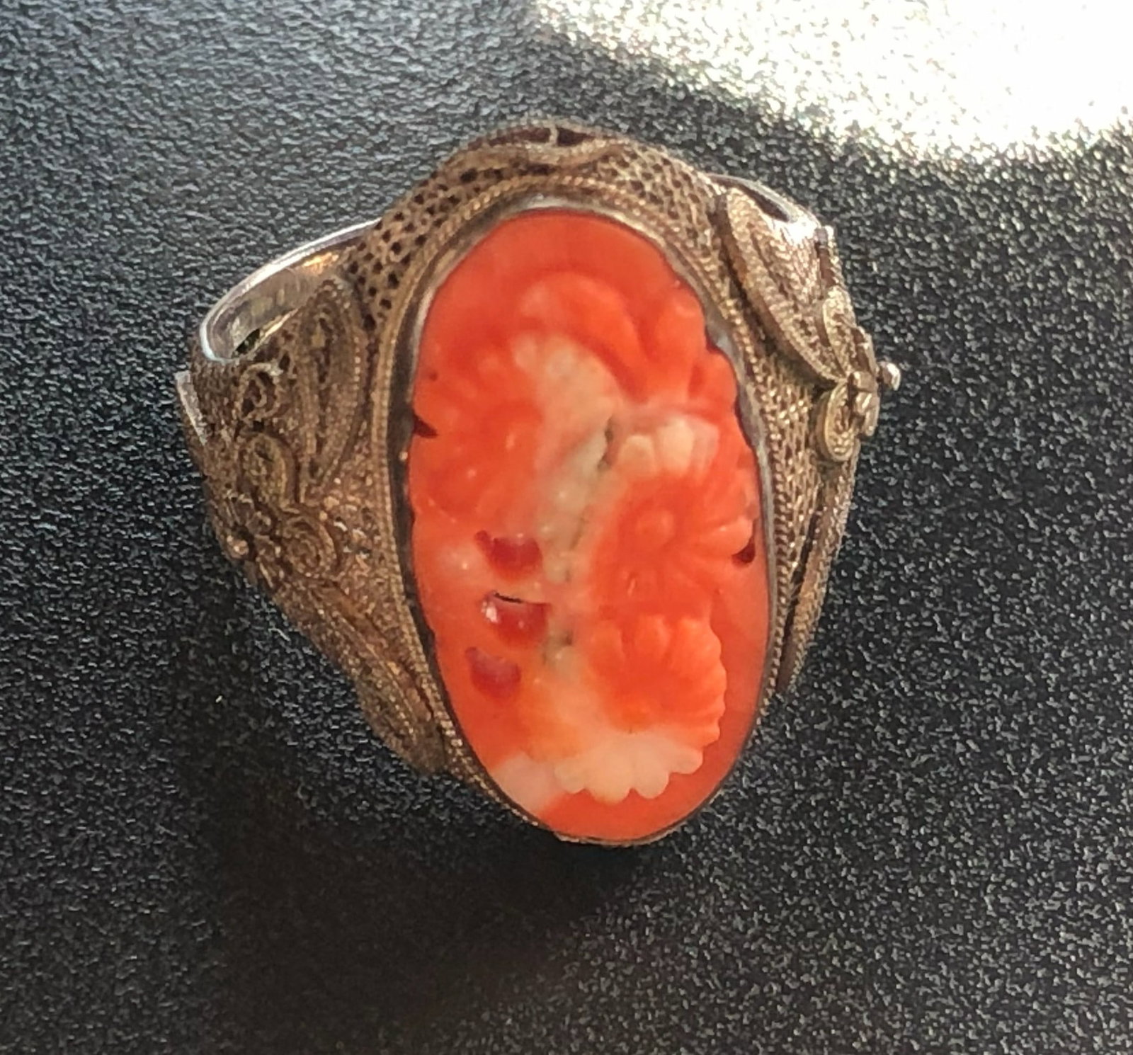 Vintage silver Coral ring: Vintage silver Coral ring, Size adjustable
