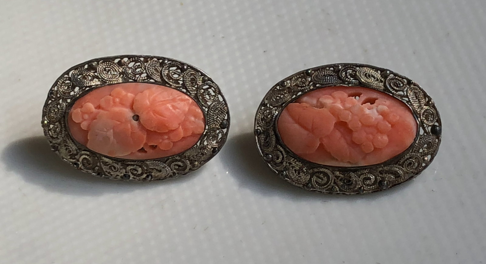 Pair of Silver Coral Earrings: Pair of Silver Coral Earrings, Size each: 1"