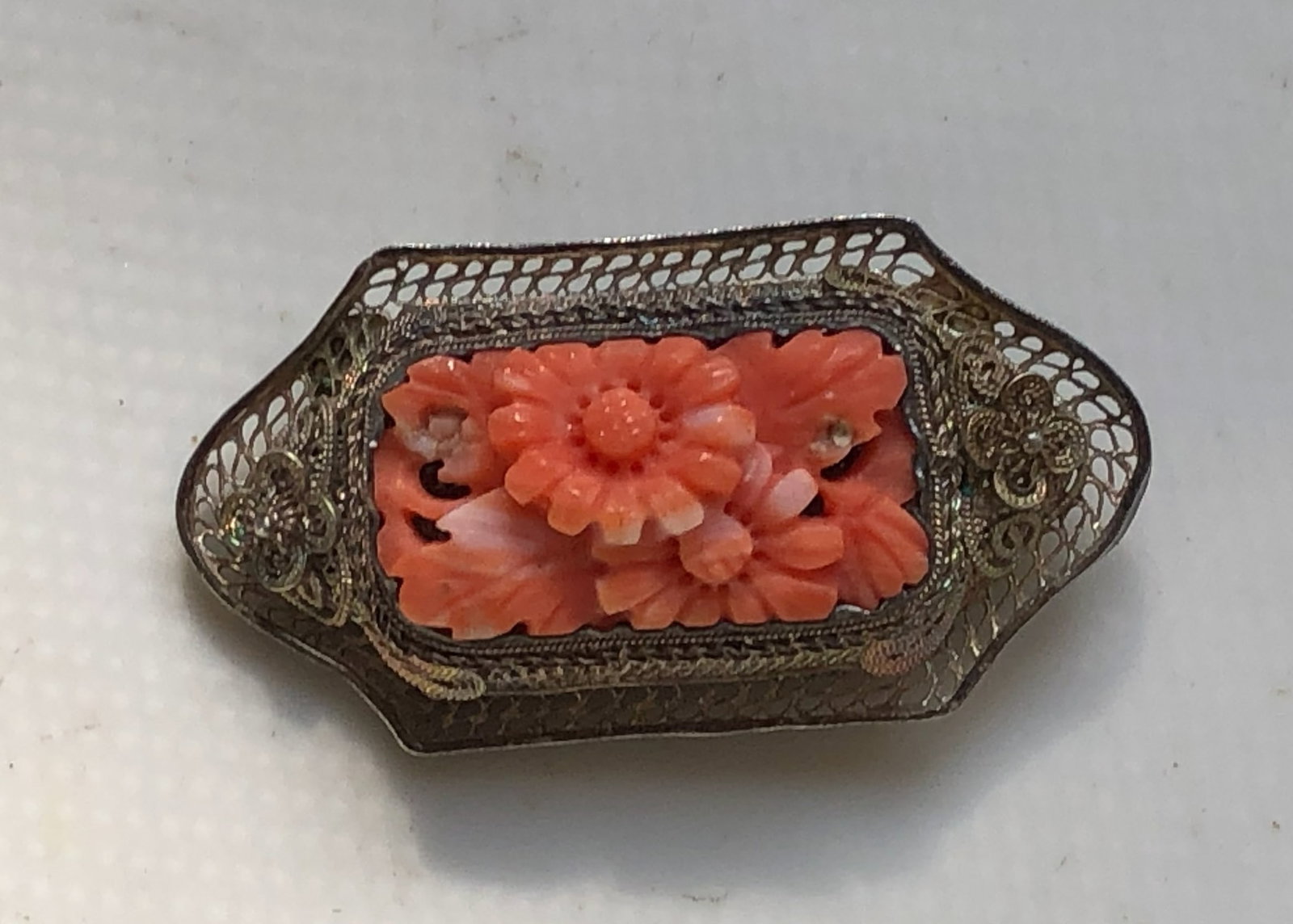 Vintage silver Coral Brooch Pin (1 of 3)