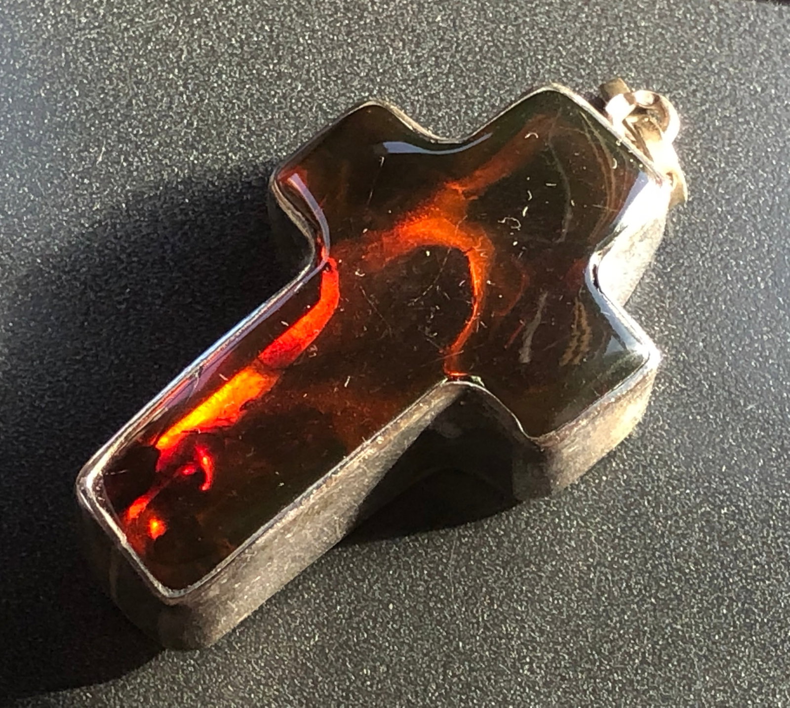 Vintage Silver Amber Pendant , Size: 2.75' (1 of 5)