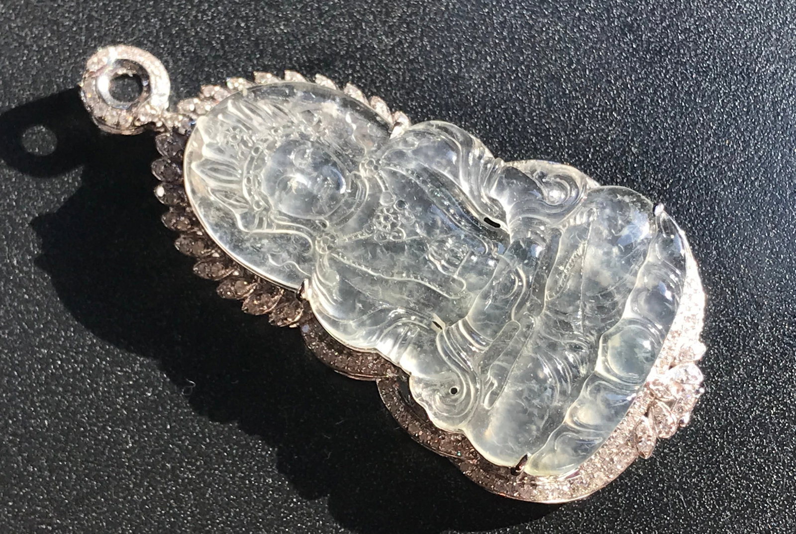 18K Gold Diamond Jadeite Pendant, Size: 2.5"