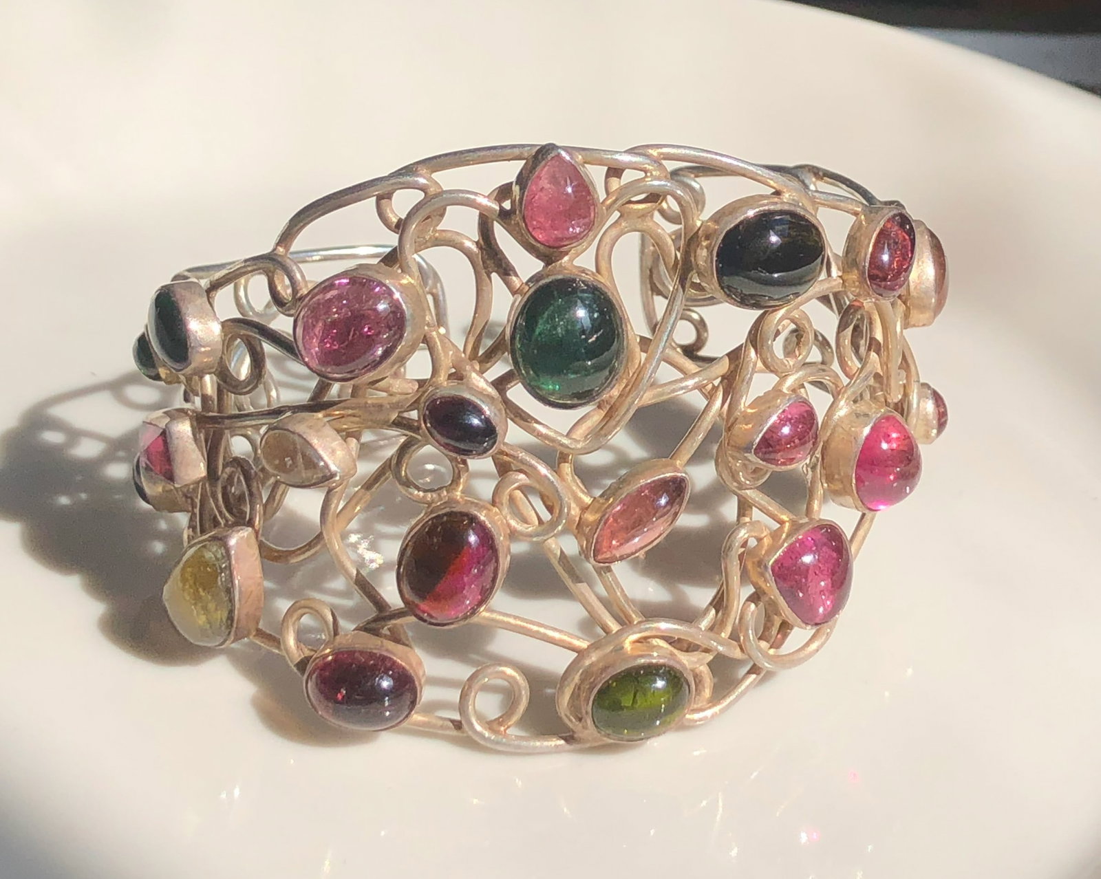 Vintage Tourmaline Silver Bracelet: Vintage Tourmaline Silver Bracelet, weight 52g