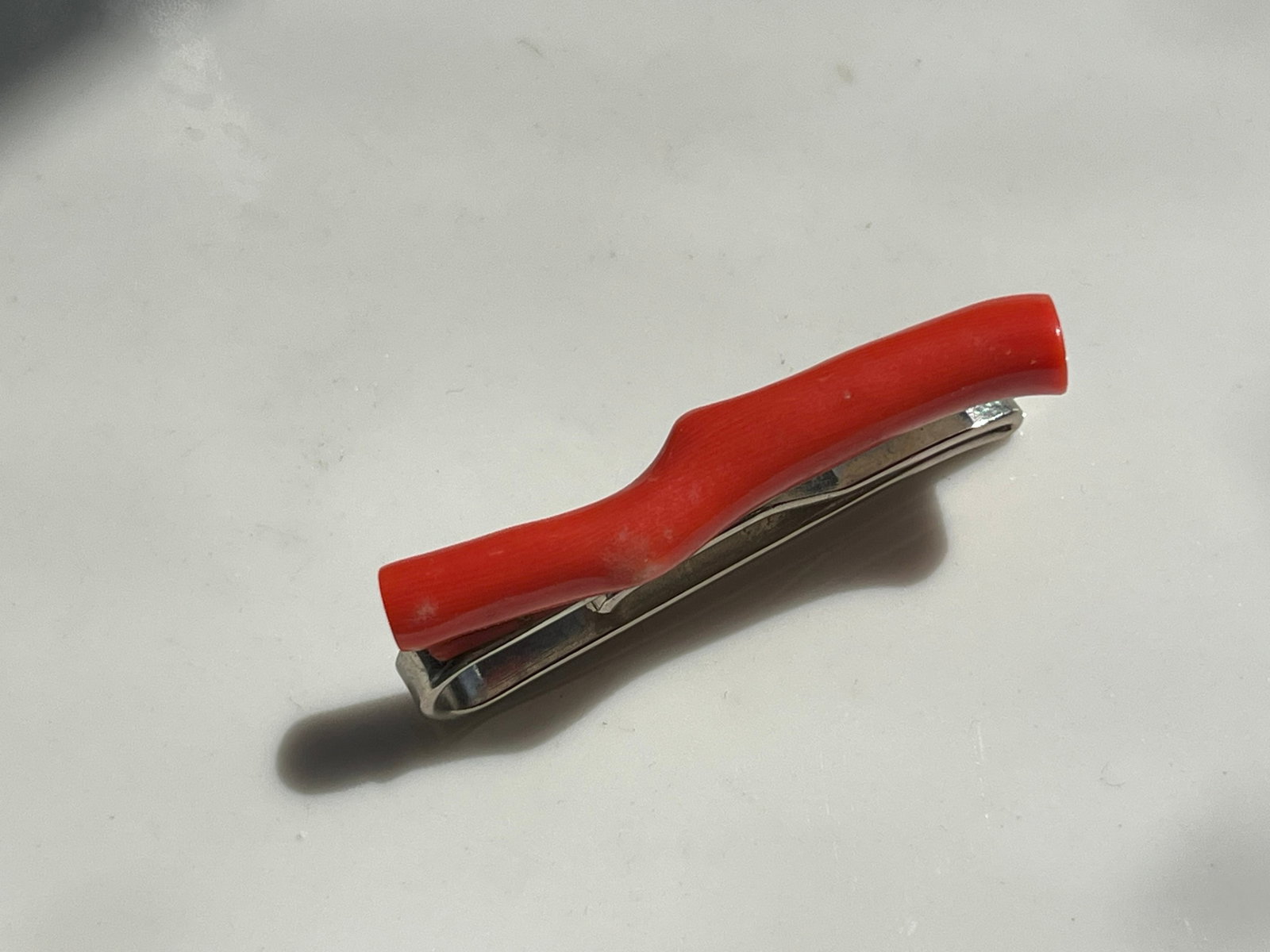 Antique Silver Red Coral Tie Clasp (1 of 3)