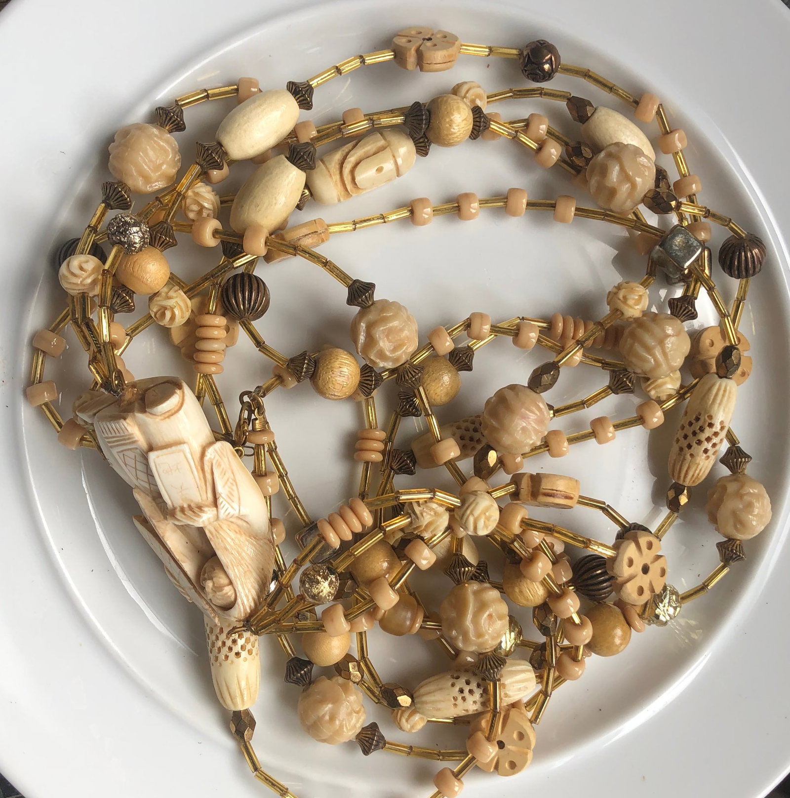 Vintage Carved Necklace with Beauty Pendant, size of pendant: 3" (1 of 3)
