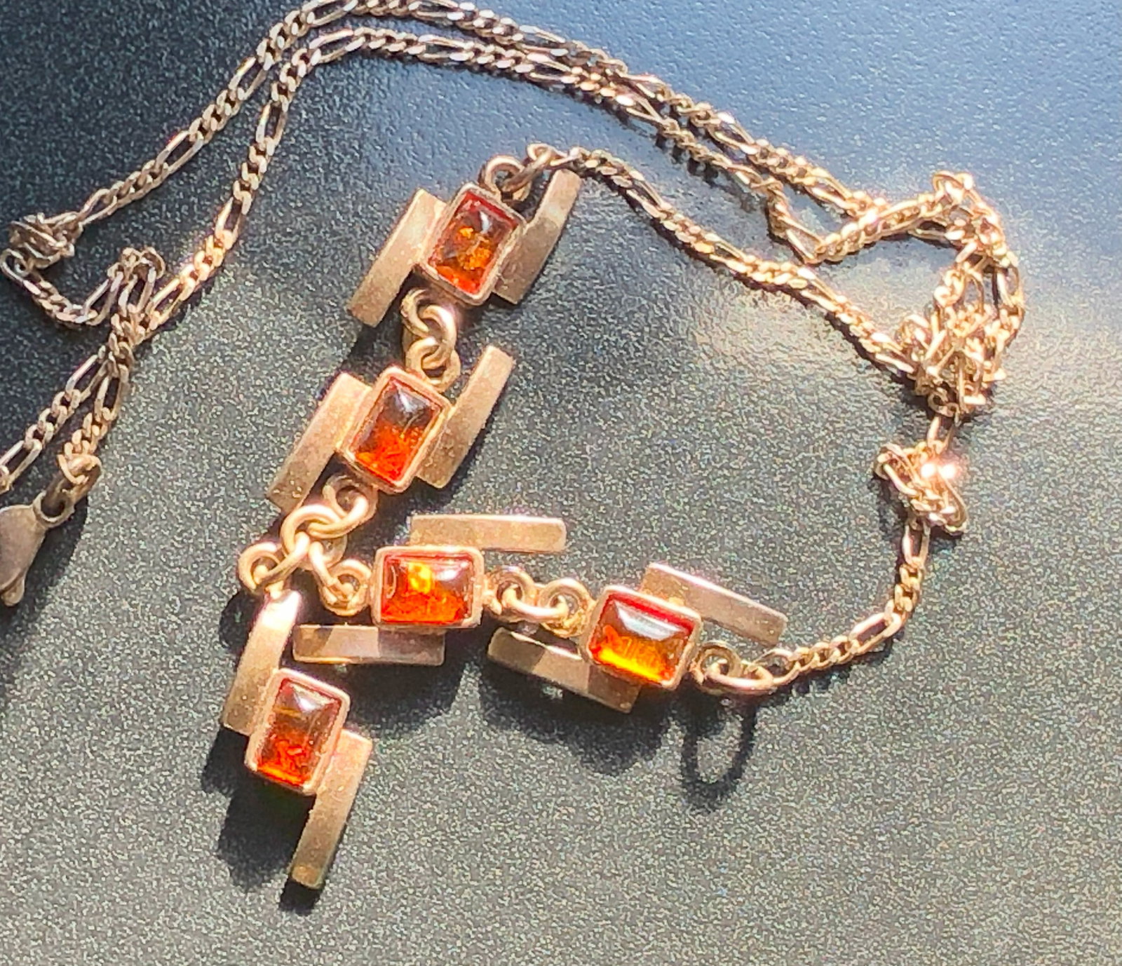 Vintage Silver Amber Necklace: Vintage Silver Amber Necklace