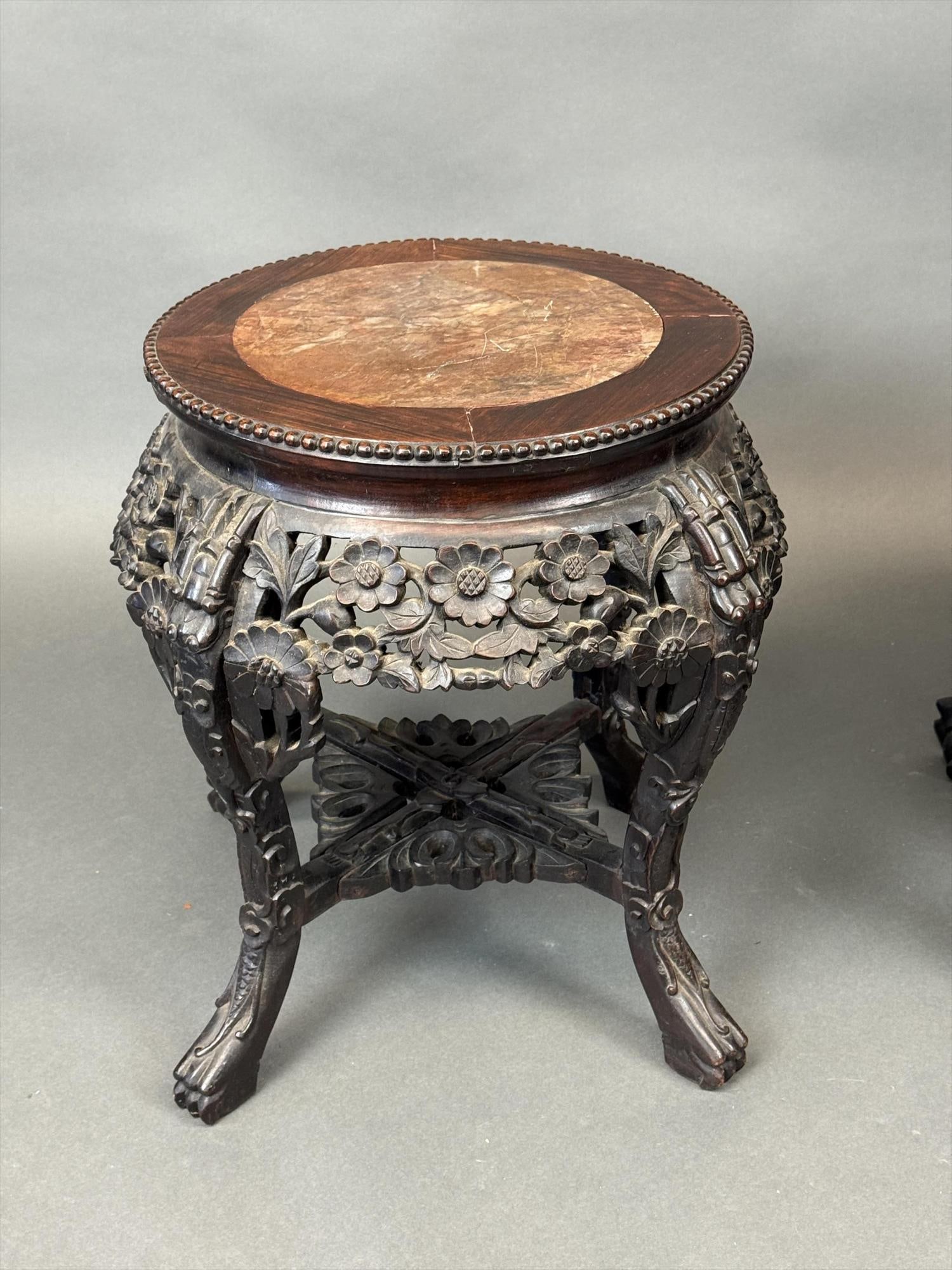 Antique Rosewood Marble topped plant stand (1 of 3)