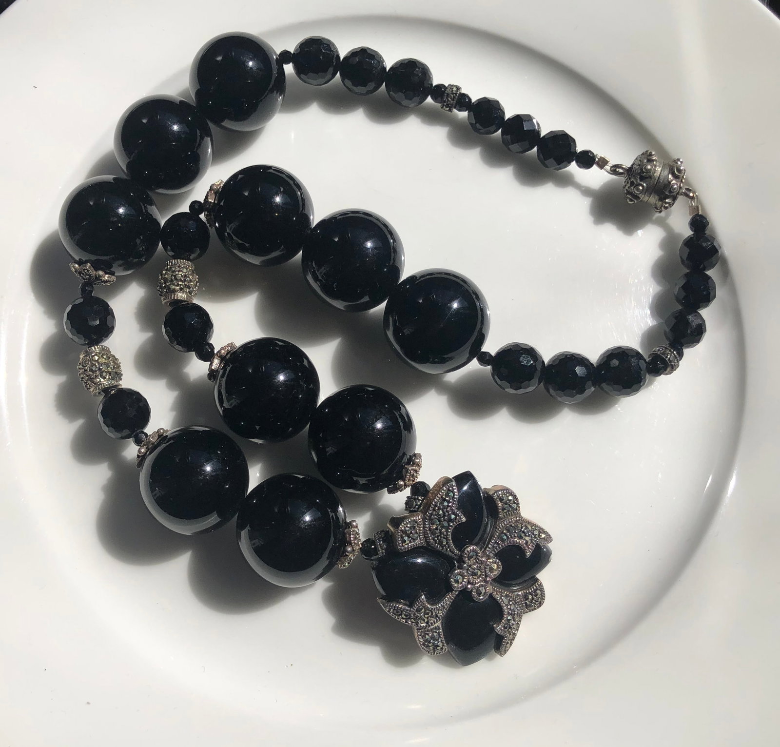 Vintage Silver Black Onyx Necklace (1 of 4)