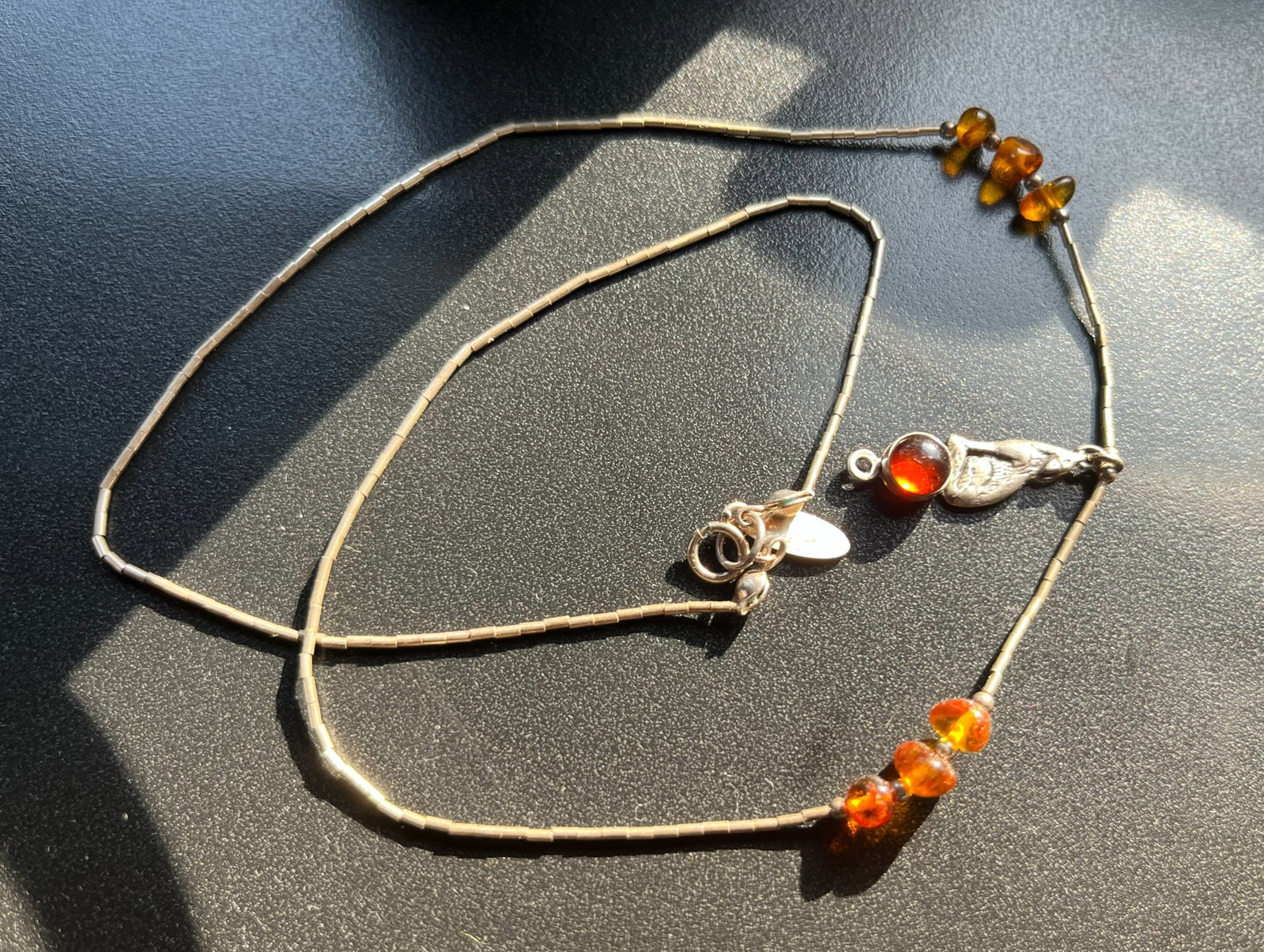Vintage Silver Amber Necklace: Vintage Silver Amber Necklace