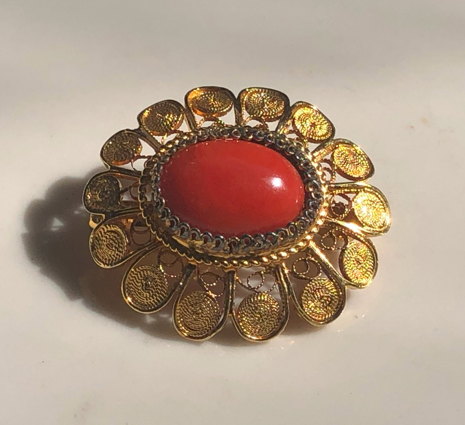 Vintage Red Coral Brooch Pin (1 of 3)