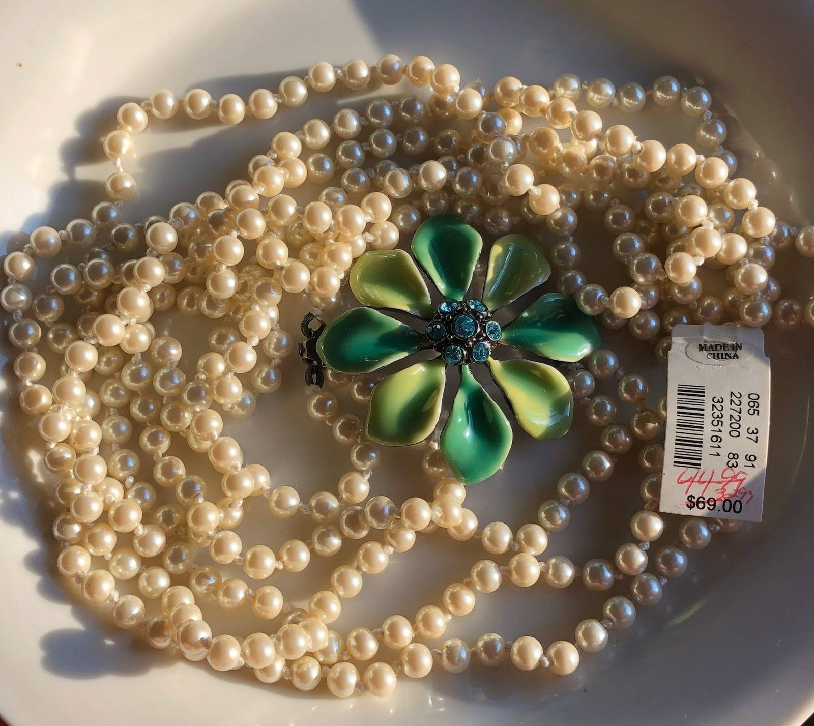 Talbots Necklace with Flower Pendant: Elegant Talbots necklace featuring a green flower pendant.