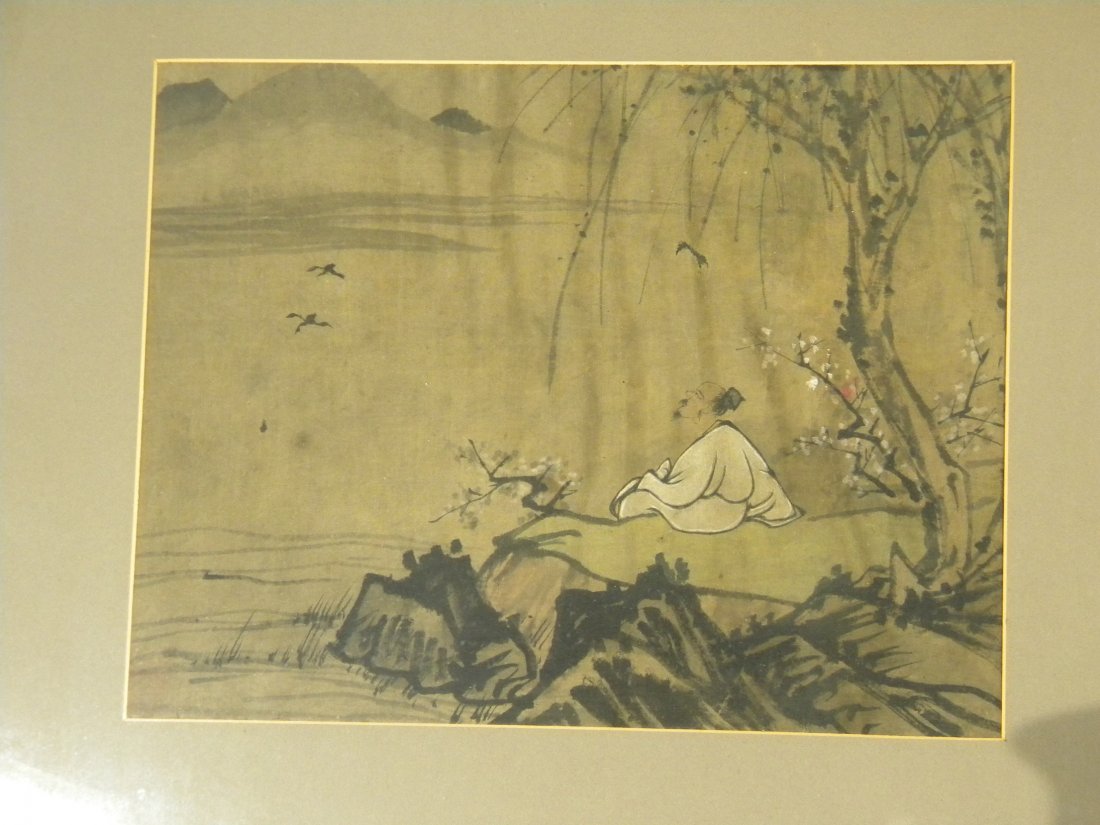 CHINESE PAINTING, ON SILK OLD MAN FISHING: CHINESE PAINTING ON SILK, OLD MAN FISHING, SIZE L: 19-1/2", W:17-1/2".