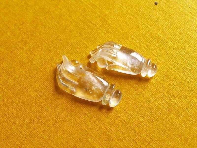 Pair of Sculpted Icy White Jadeite Pieces (Hand) (1 of 1)