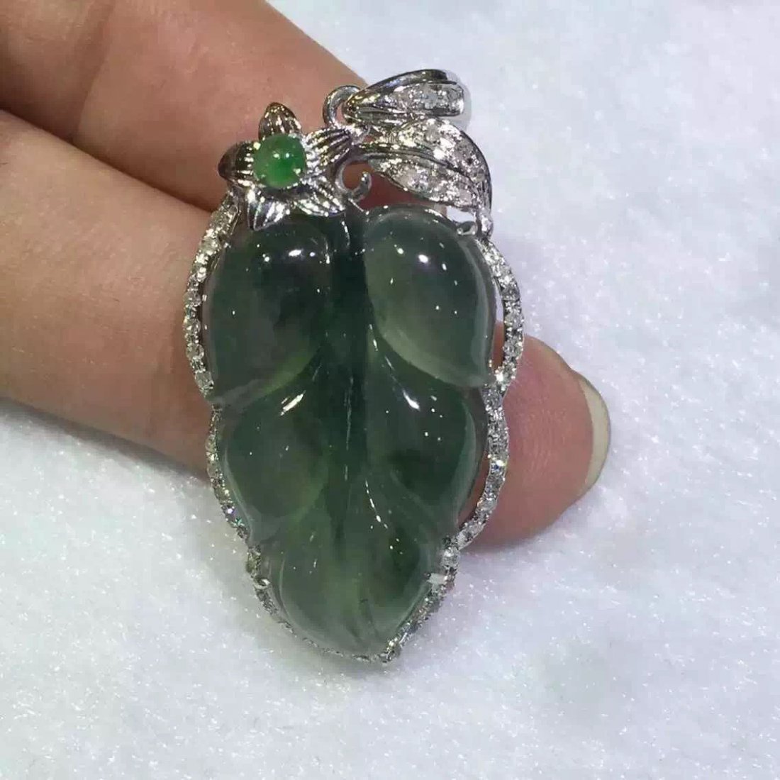 18K White Gold Diamond Sculpted Icy Green  Jadeite (1 of 5)