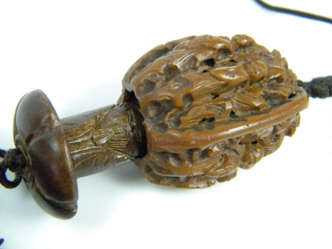 Antique Chinese Carved Walnut Hanger, carved people and (1 of 3)